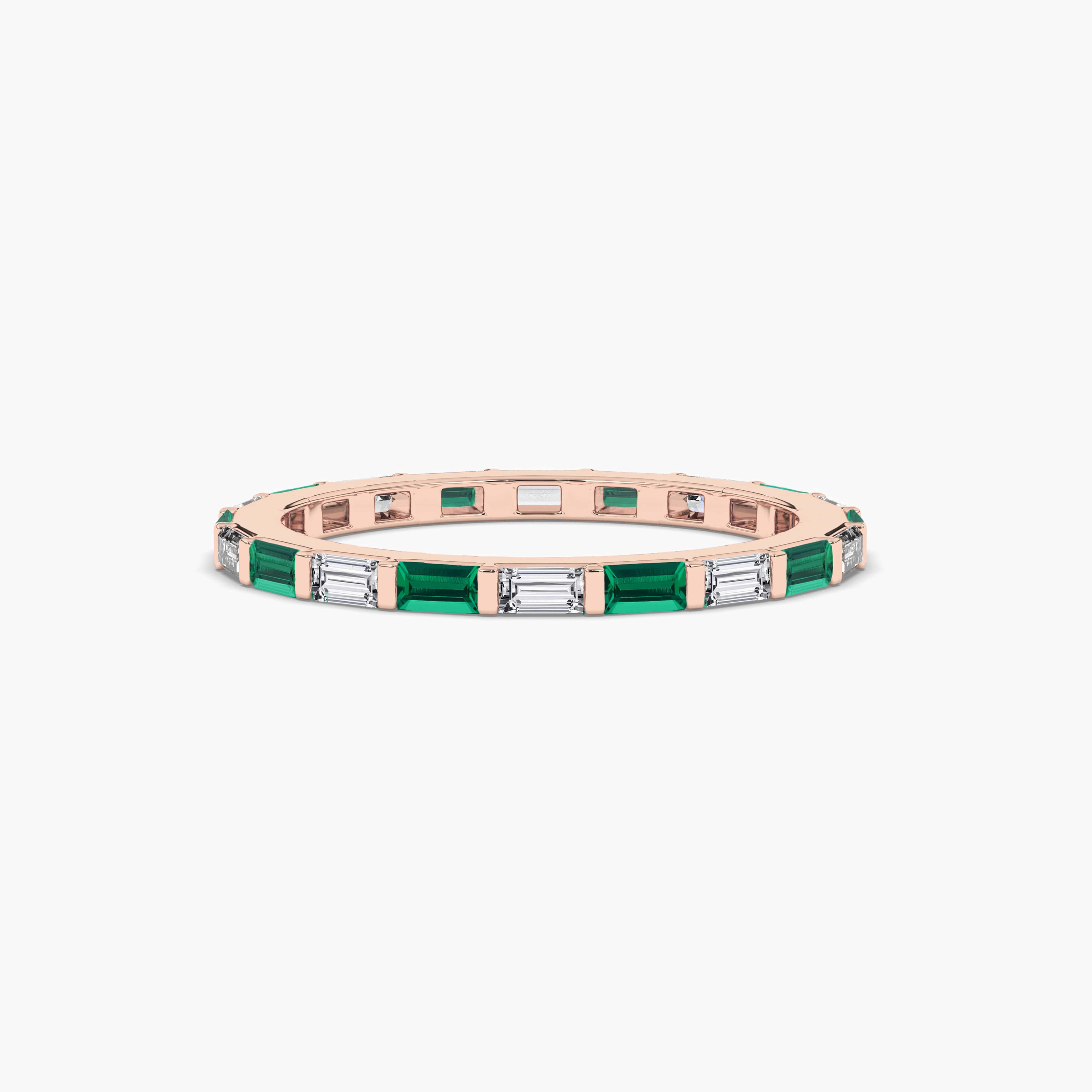 Emerald and White Baguette Half Eternity Band