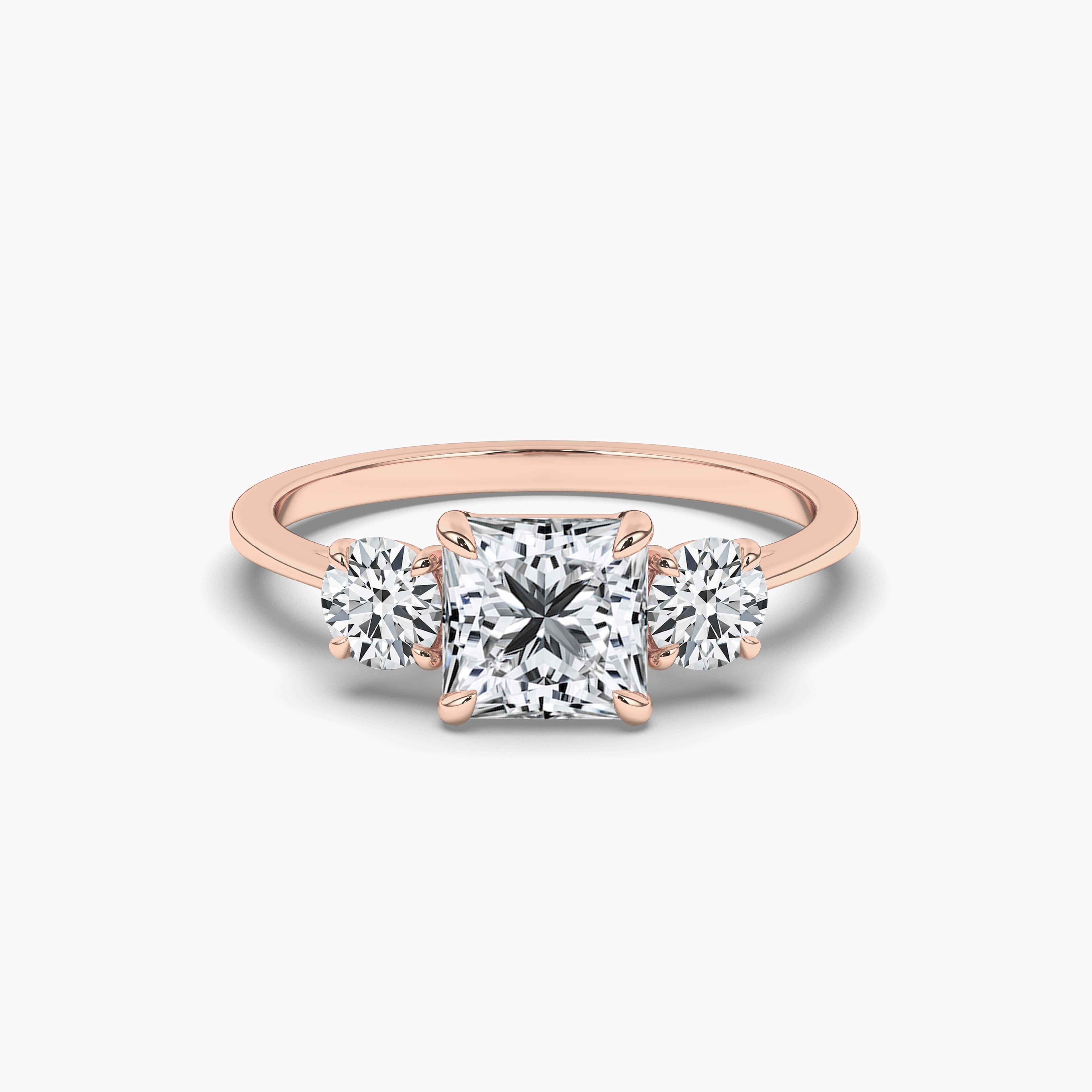  Princess Cut Solitaire Diamond Shank Rose Gold Ring