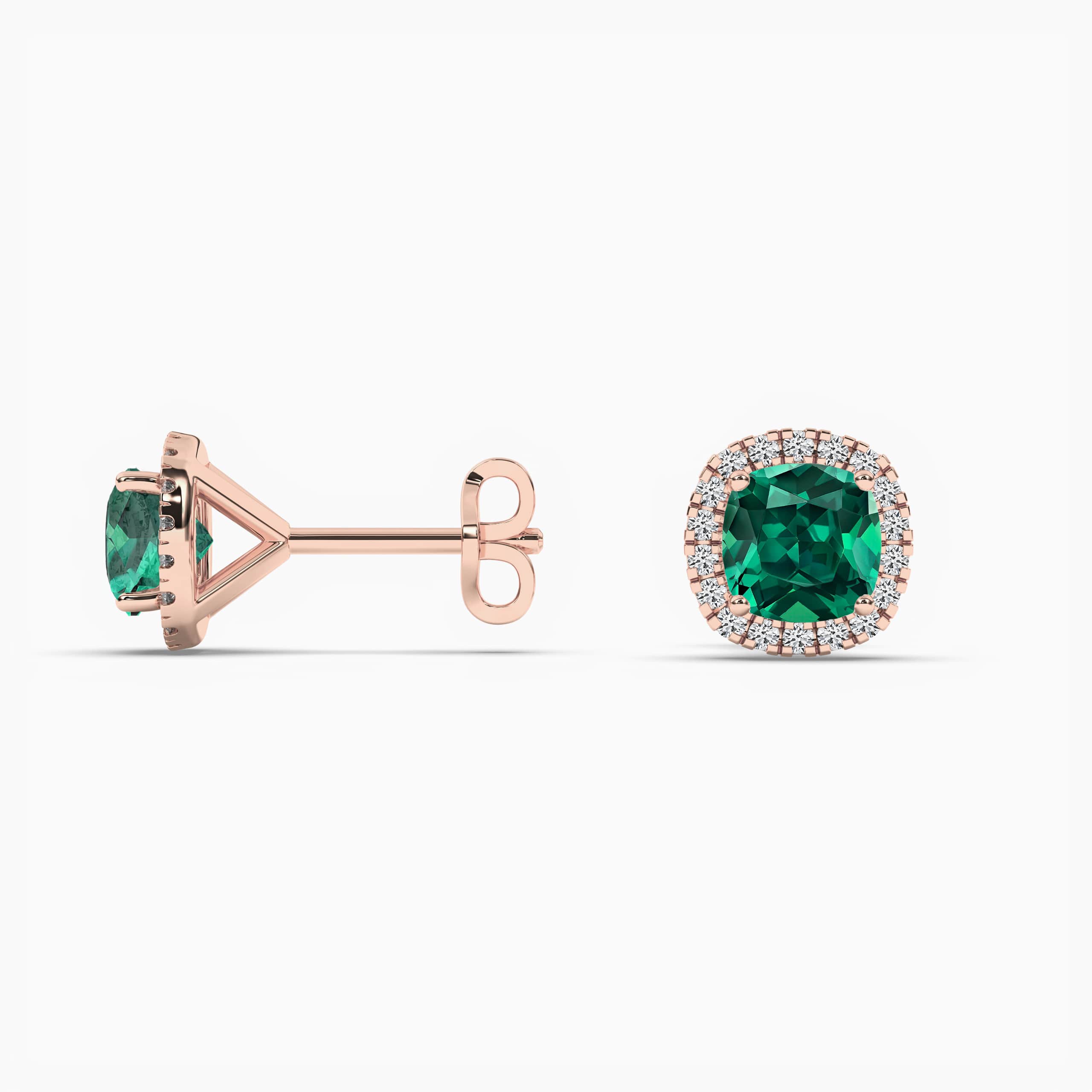 Cushion Cut Stud Emerald Green Earrings In Sterling 