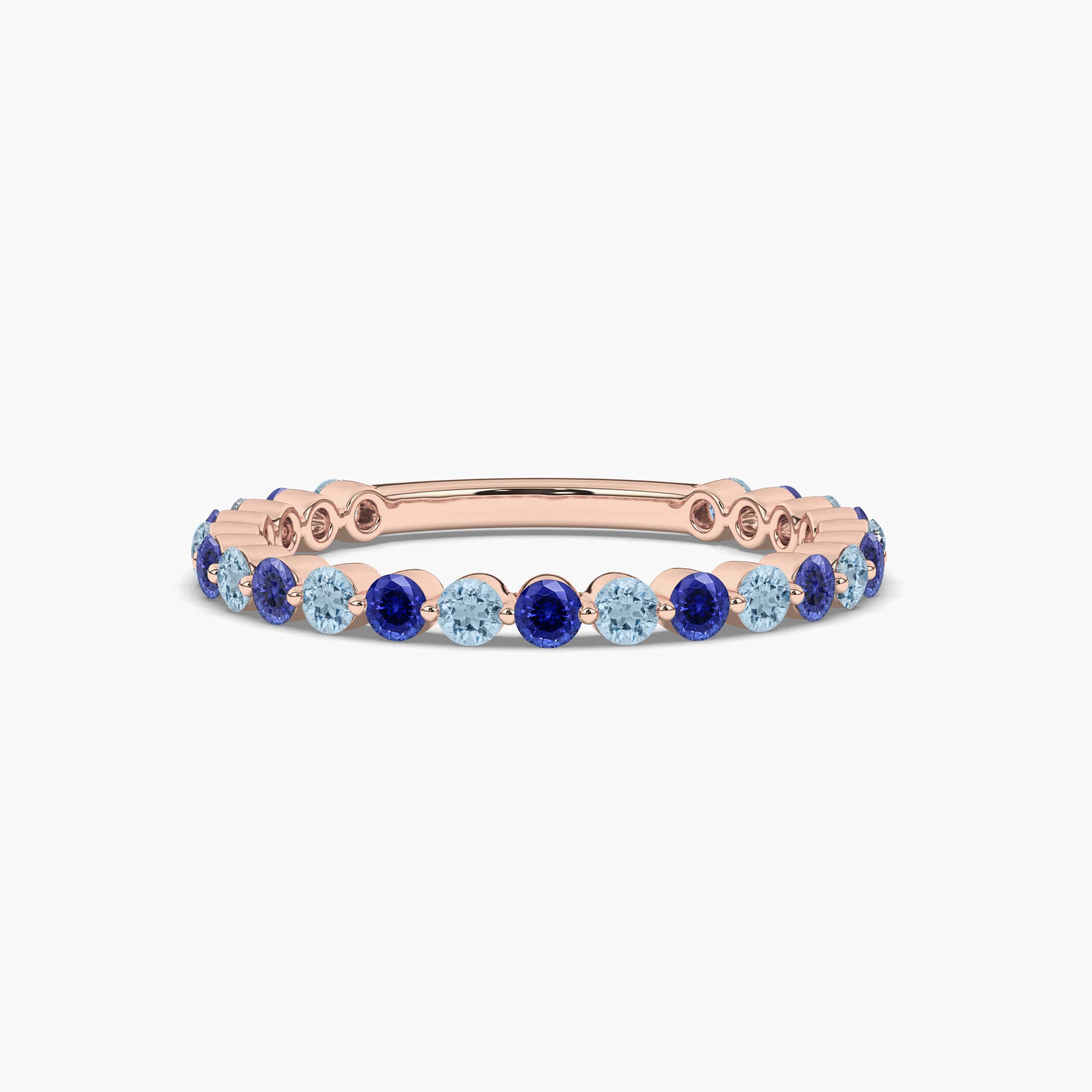 ROUND CUT BLUE SAPPHIRE & AQUAMARINE ETERNITY RING IN ROSE GOLD