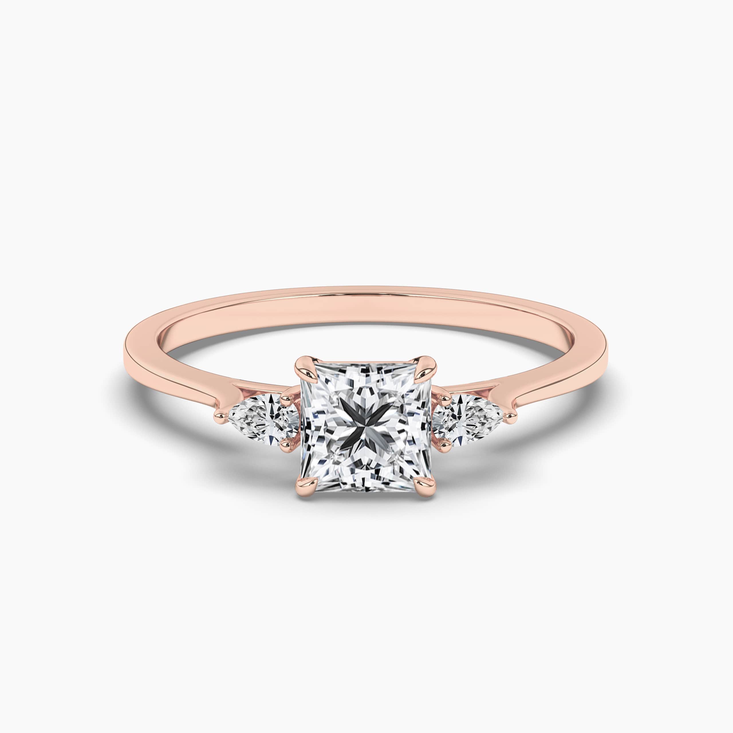 Princess Cut Moissanite Engagement Ring White Gold Ring Three Stone Ring