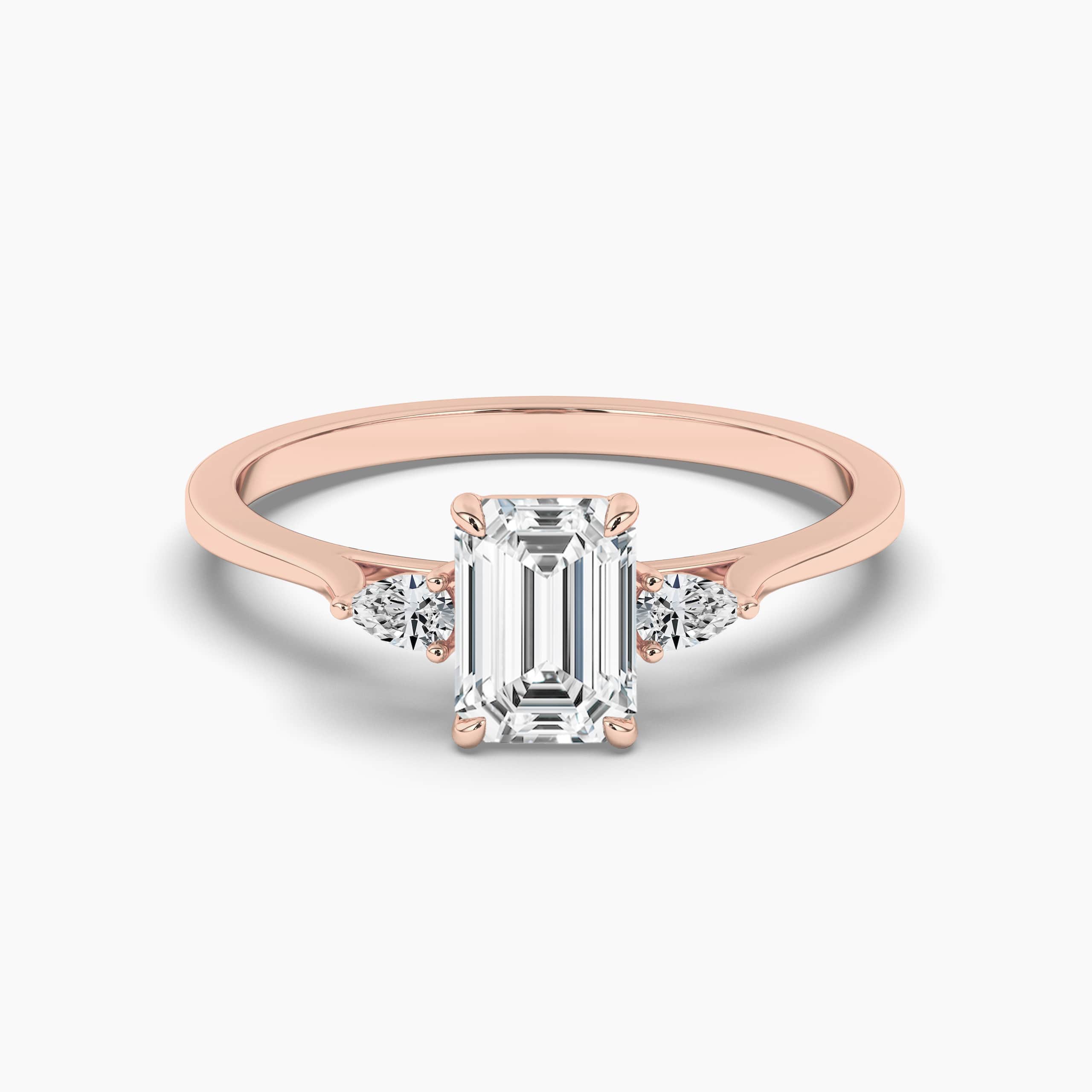 Emerald  Cut Diamond Ring with Side Diamonds Rose Gold