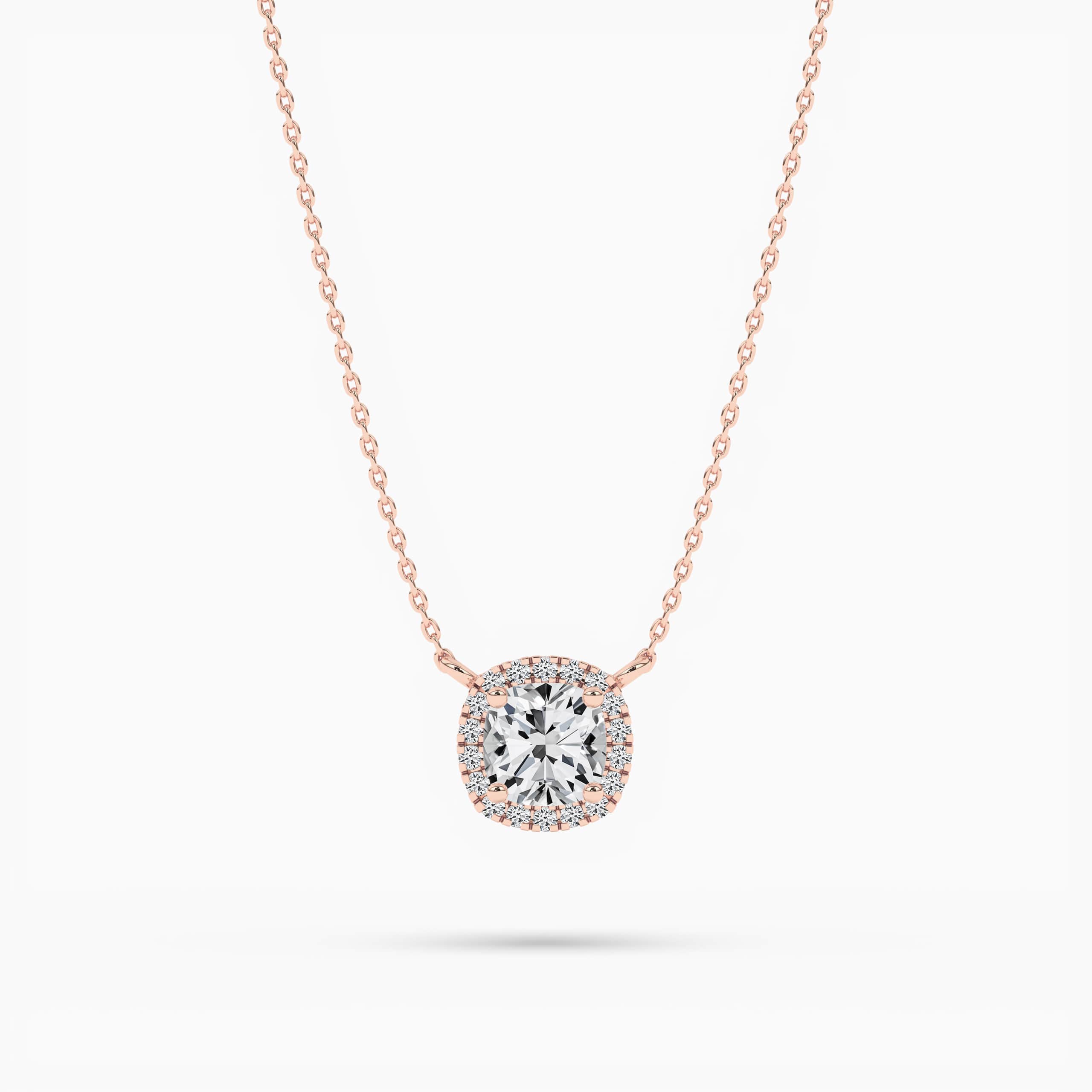 Rose Gold Cushion Halo Cluster Necklace