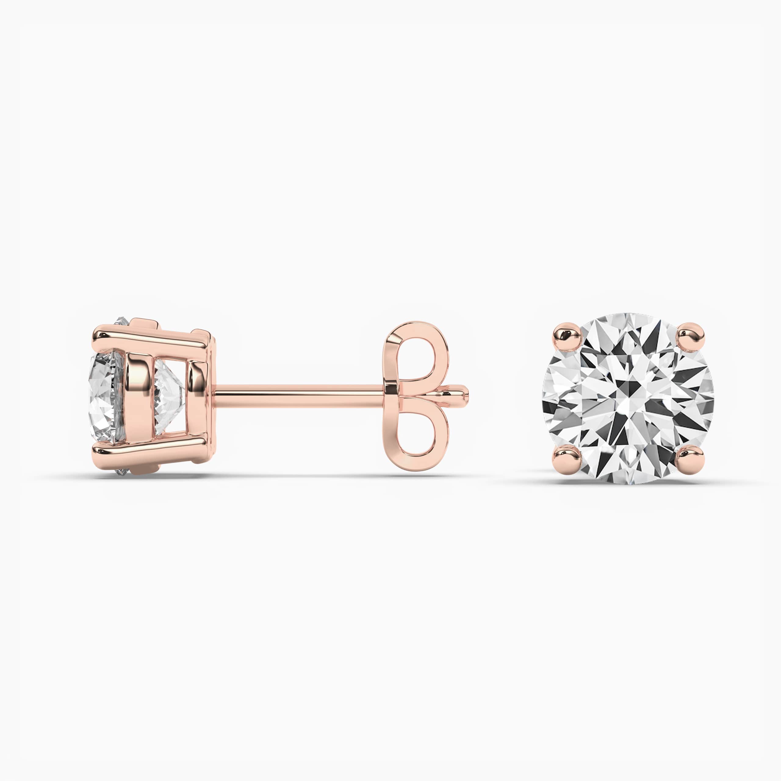 Round Cut White Natural Diamond Solid Gold Stud Earrings