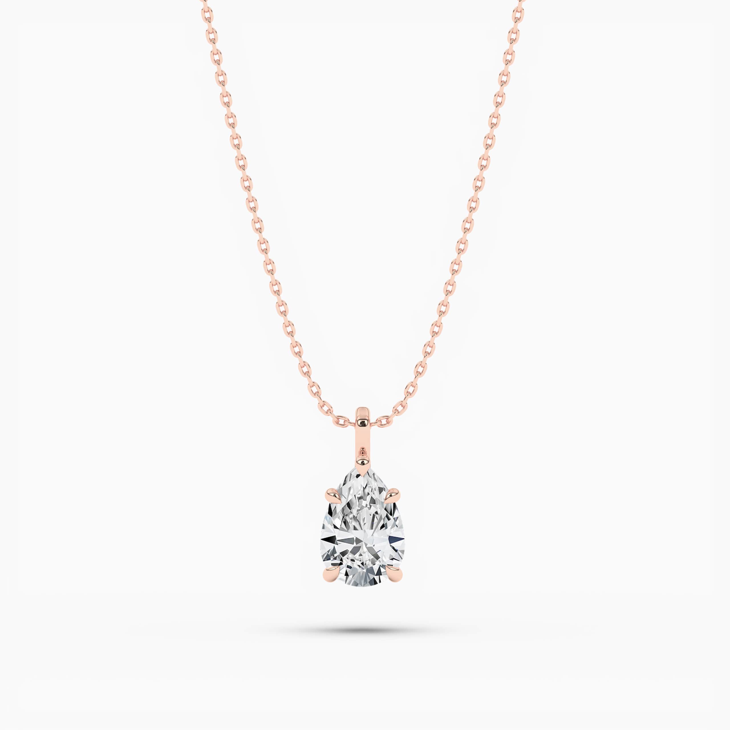 Pear Diamond Necklace, Solitaire Necklace In Rose Gold