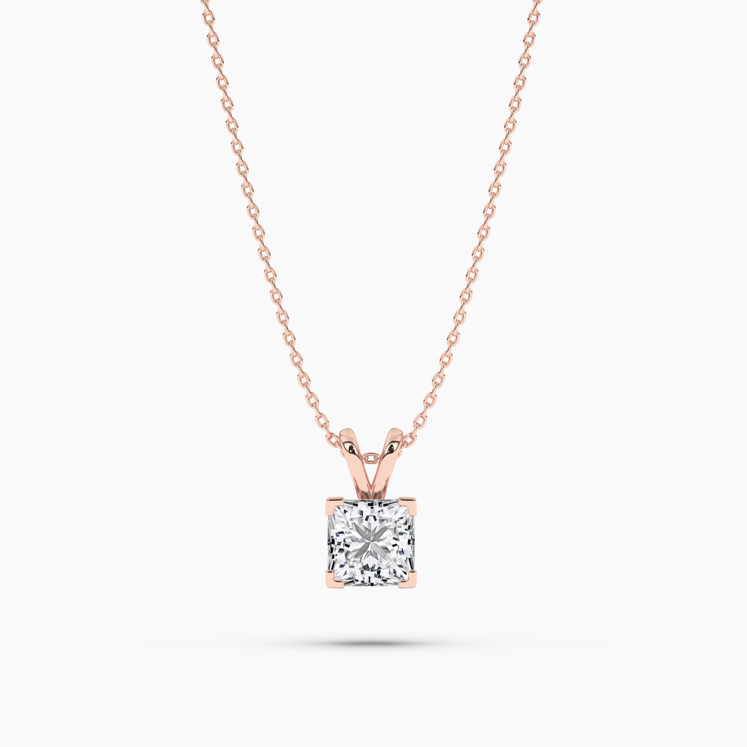 rose gold princess cut solitaire necklace