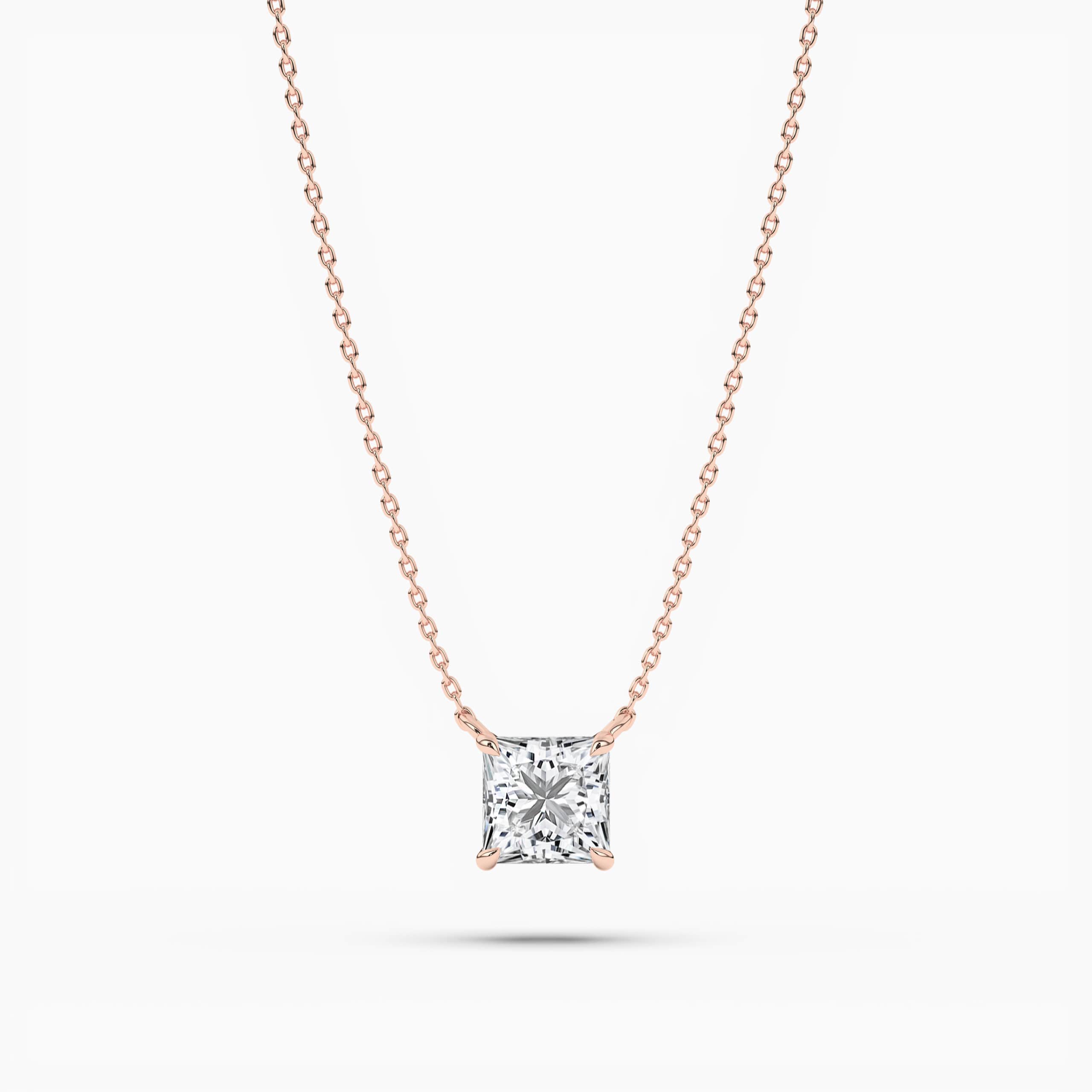 Princess Diamond Solitaire Pendant In Rose Gold