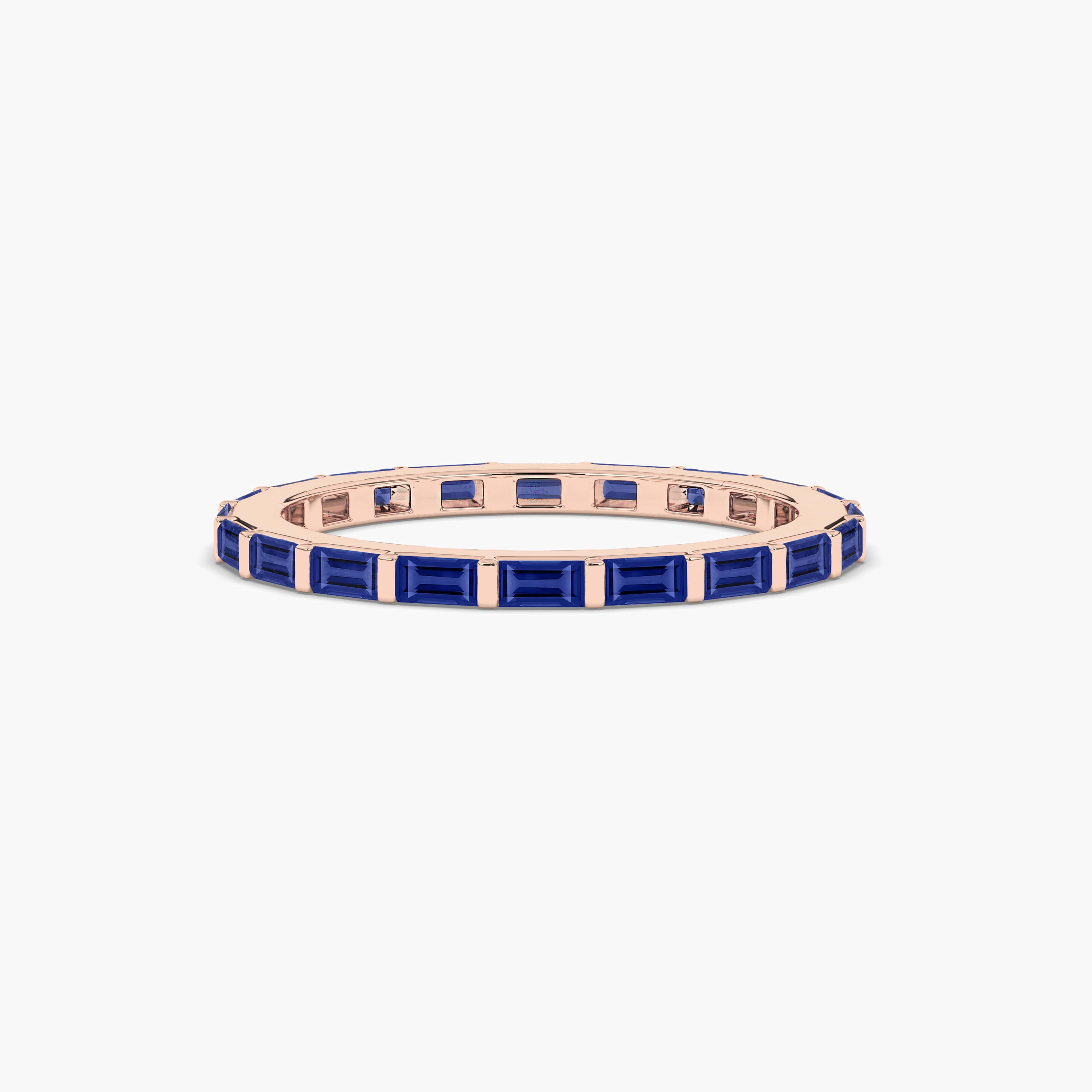 Blue Sapphire Eternity Baguette Band Ring In Rose Gold