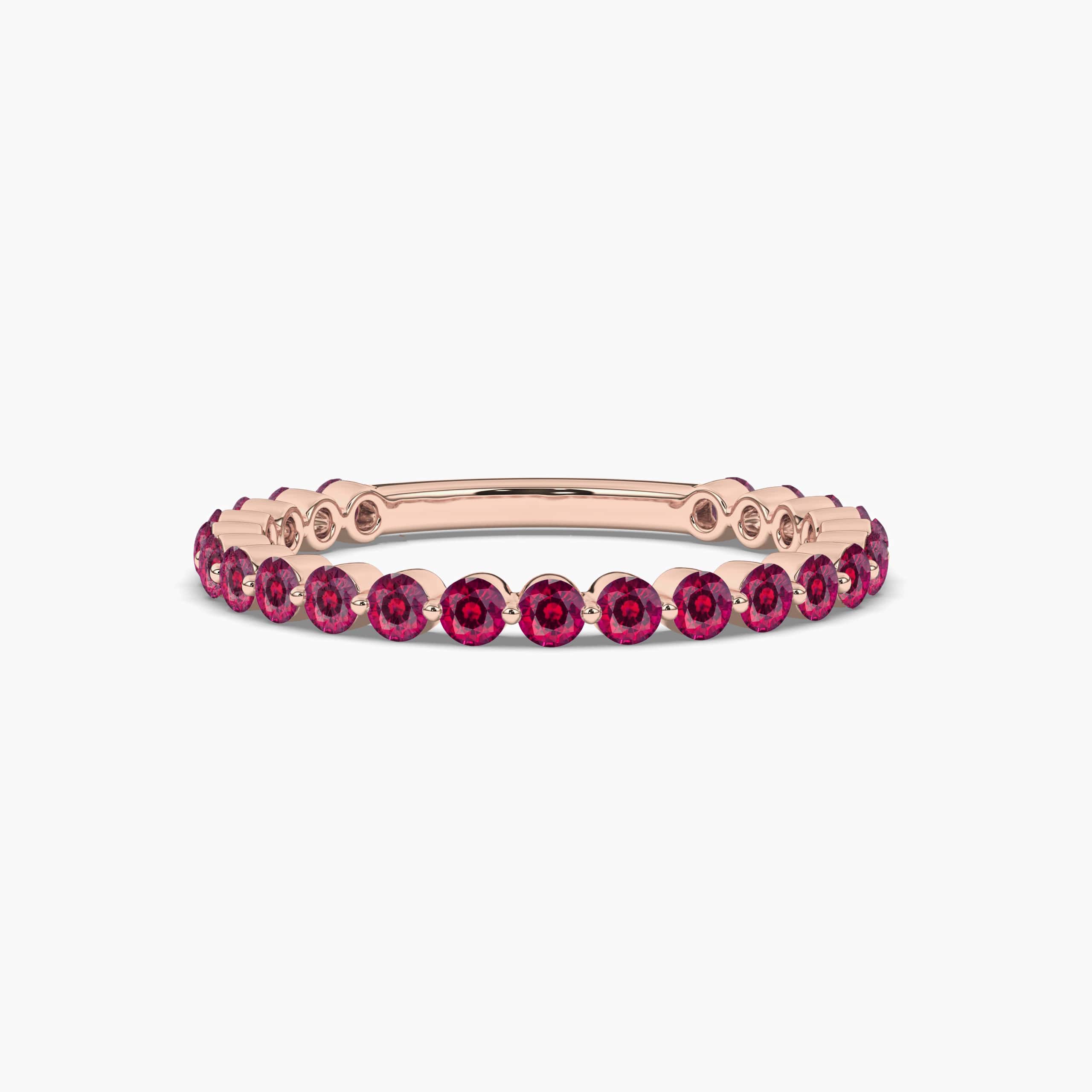 Round Cut Eternity Wedding Rings with Red Ruby in Rose  Gold