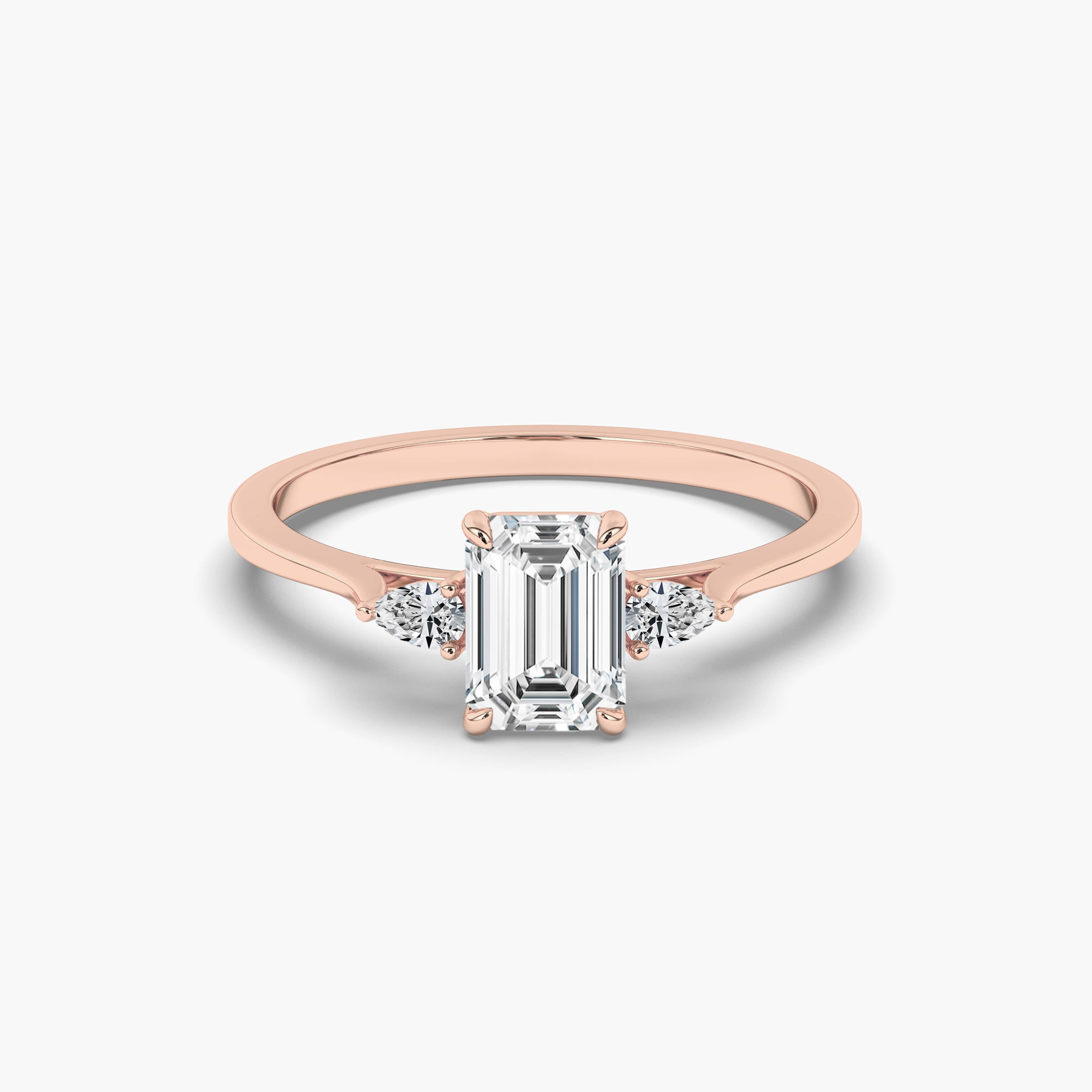  Emerald Cut Diamond Ring with Side Diamonds Rose Gold