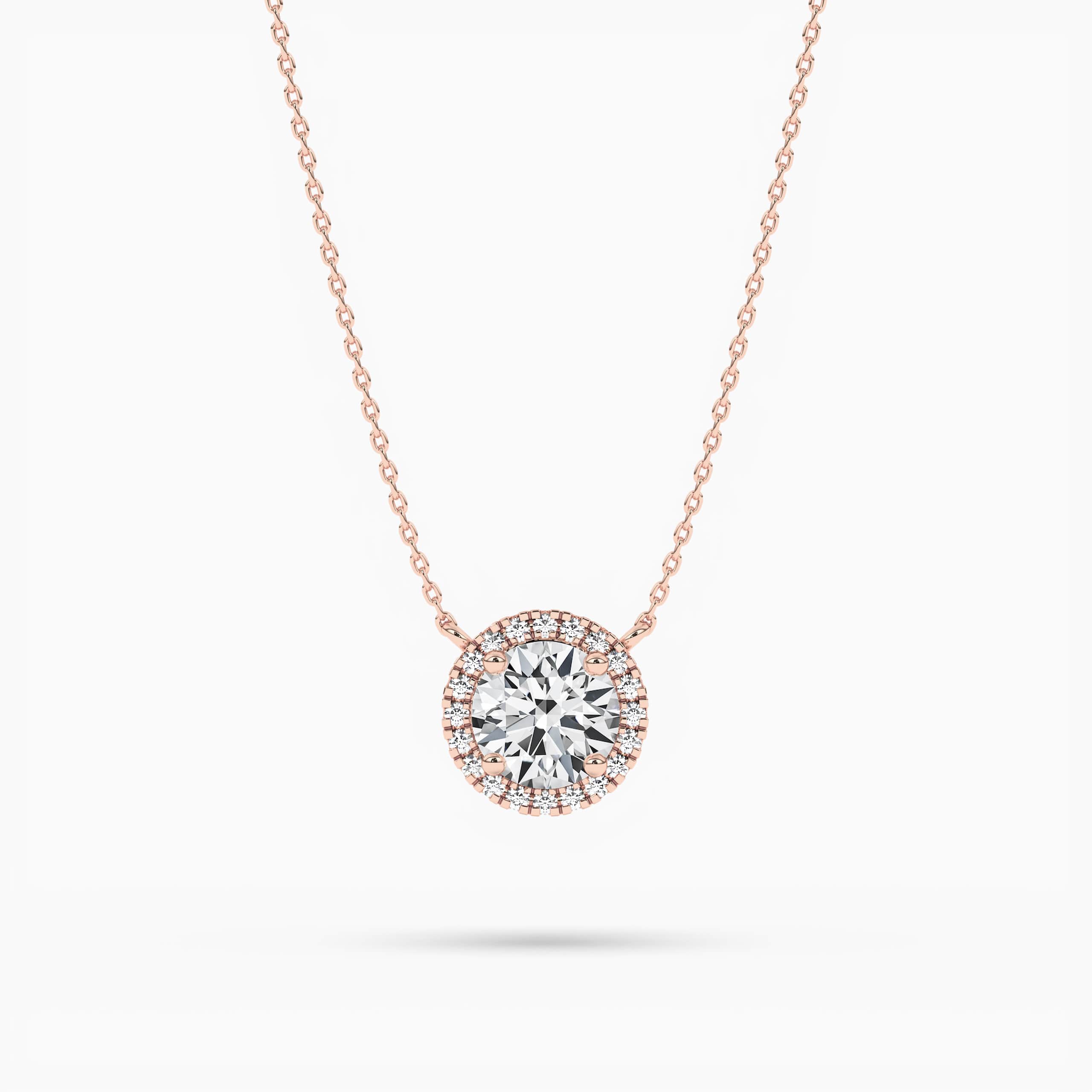 Diamond Halo Necklace Round-Cut Rose Gold 
