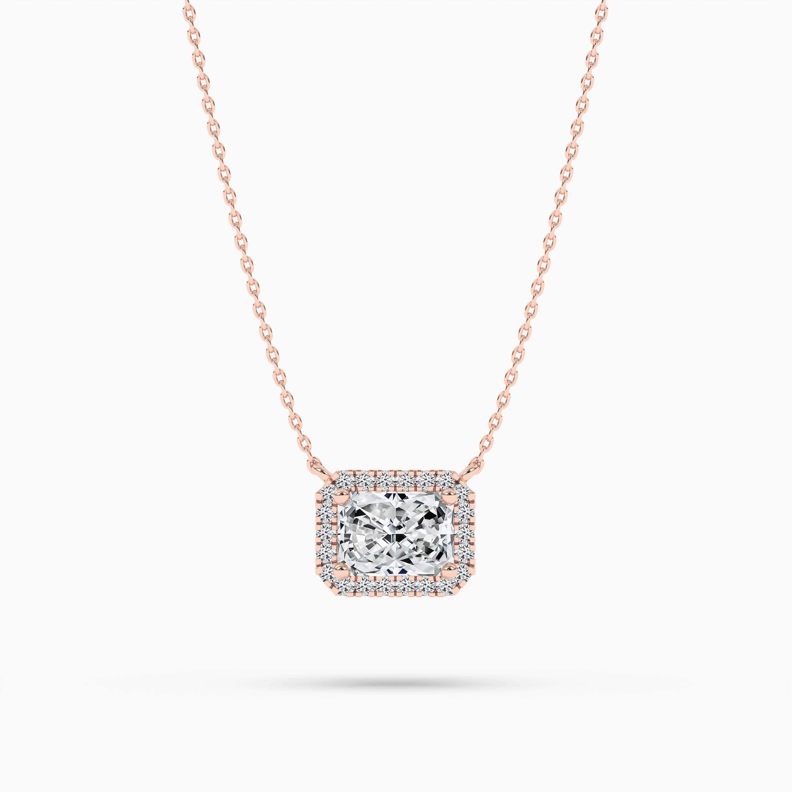 Radiant Cut Halo Diamond Pendant Women's Necklace