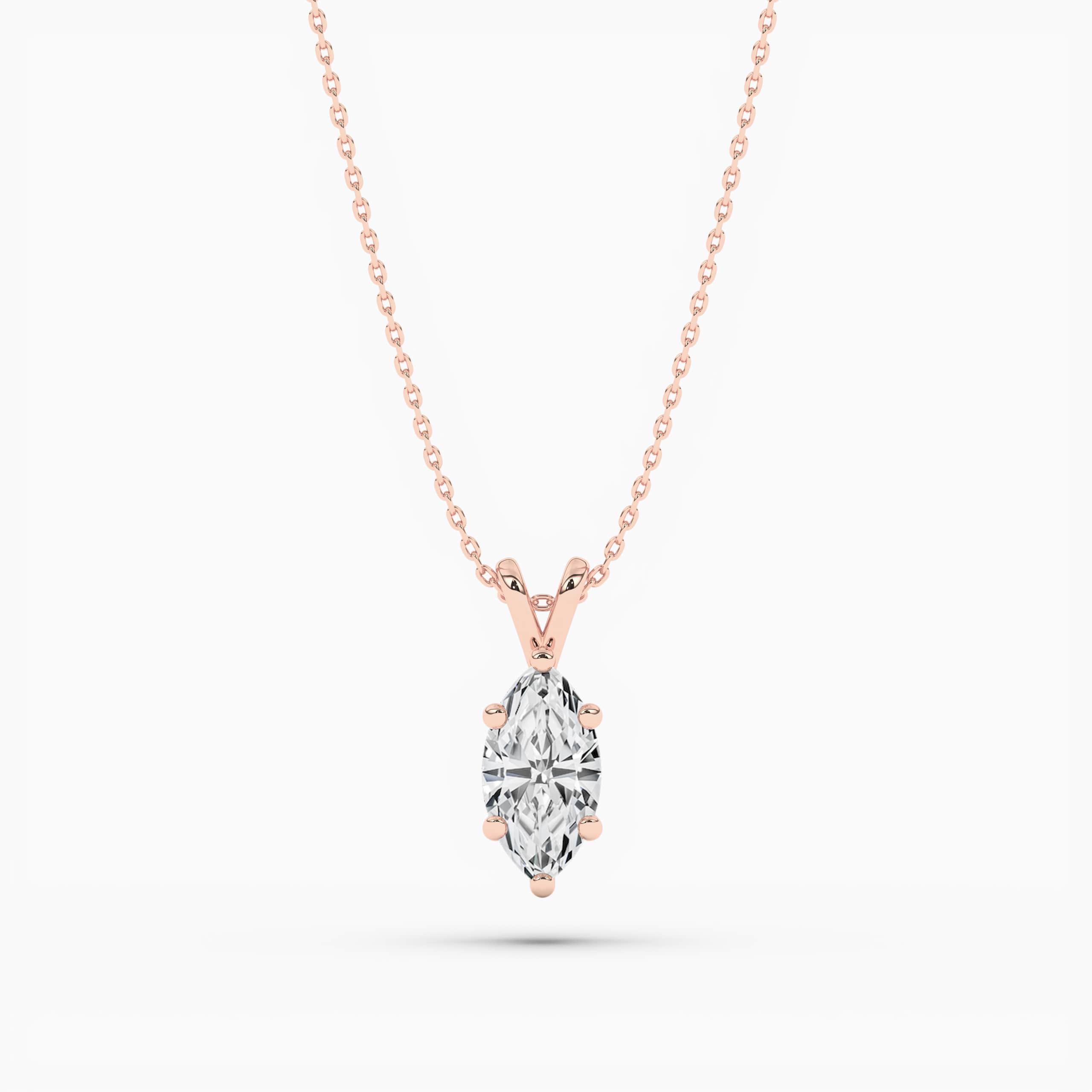Marquise Pendant Necklace Anniversary Gifts with White Diamond in Rose Gold