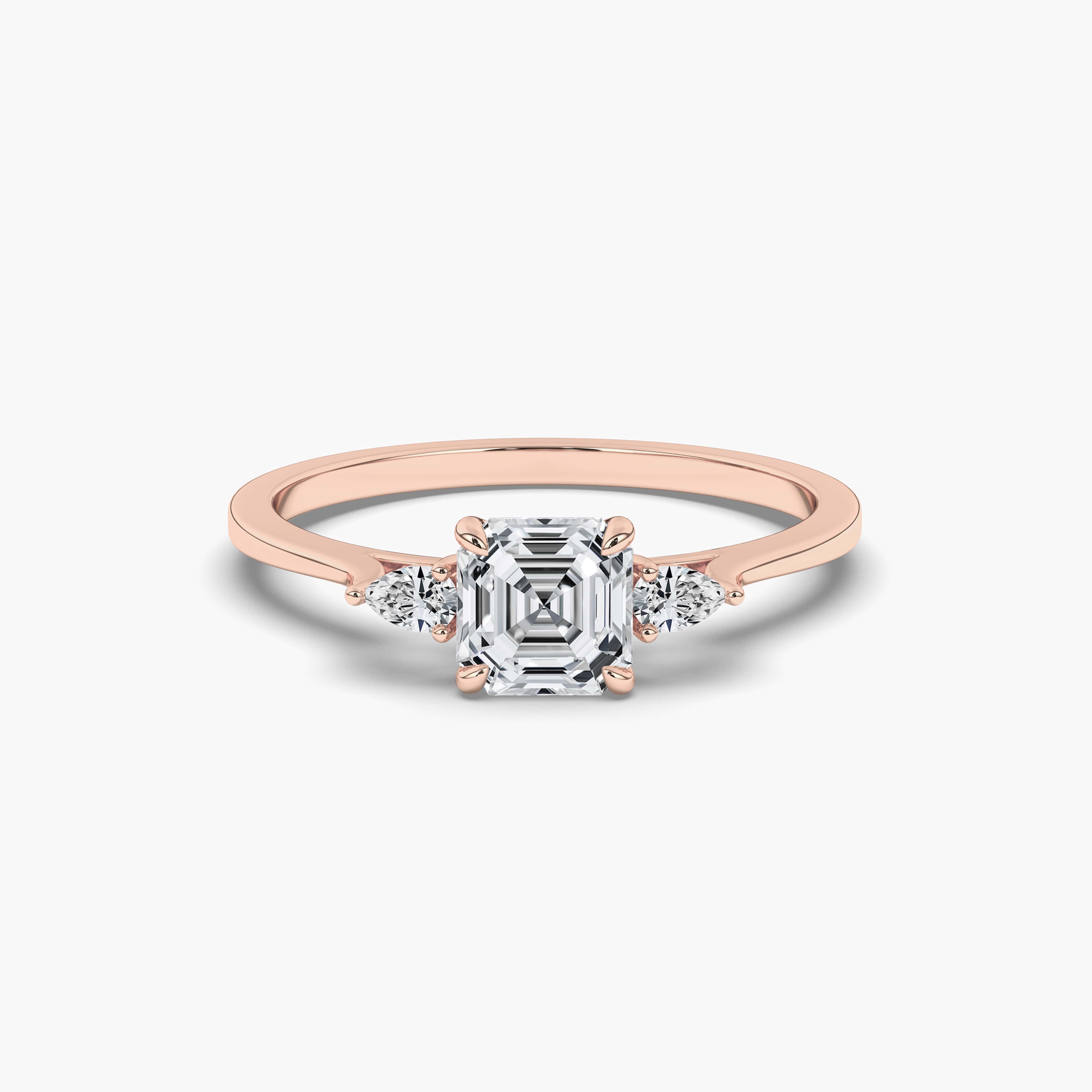 Asscher cut Morganite Wedding Ring Set Contour Diamond Band Rose Gold