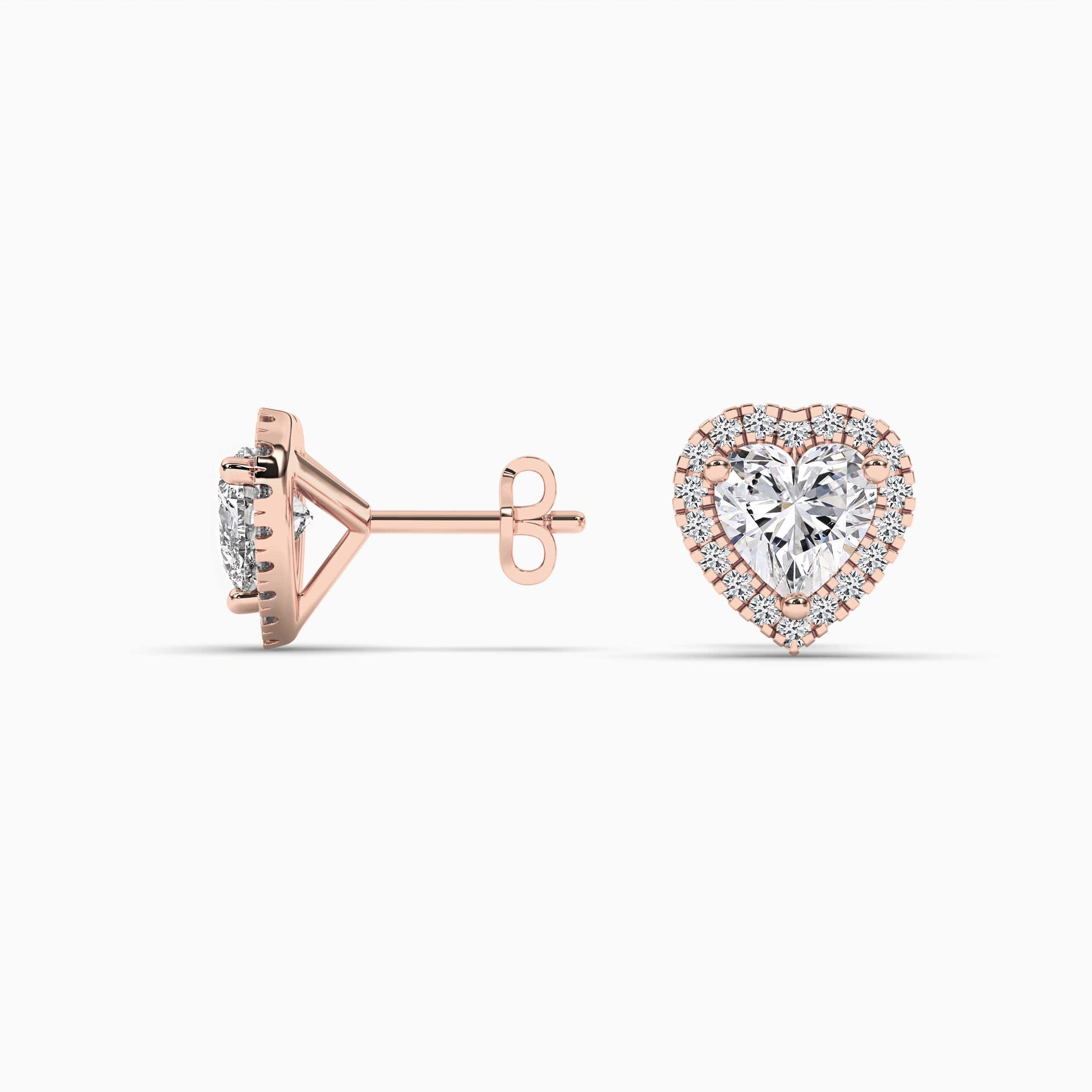 HEART STUD EARRINGS WITH DIAMONDS, ROSE GOLD