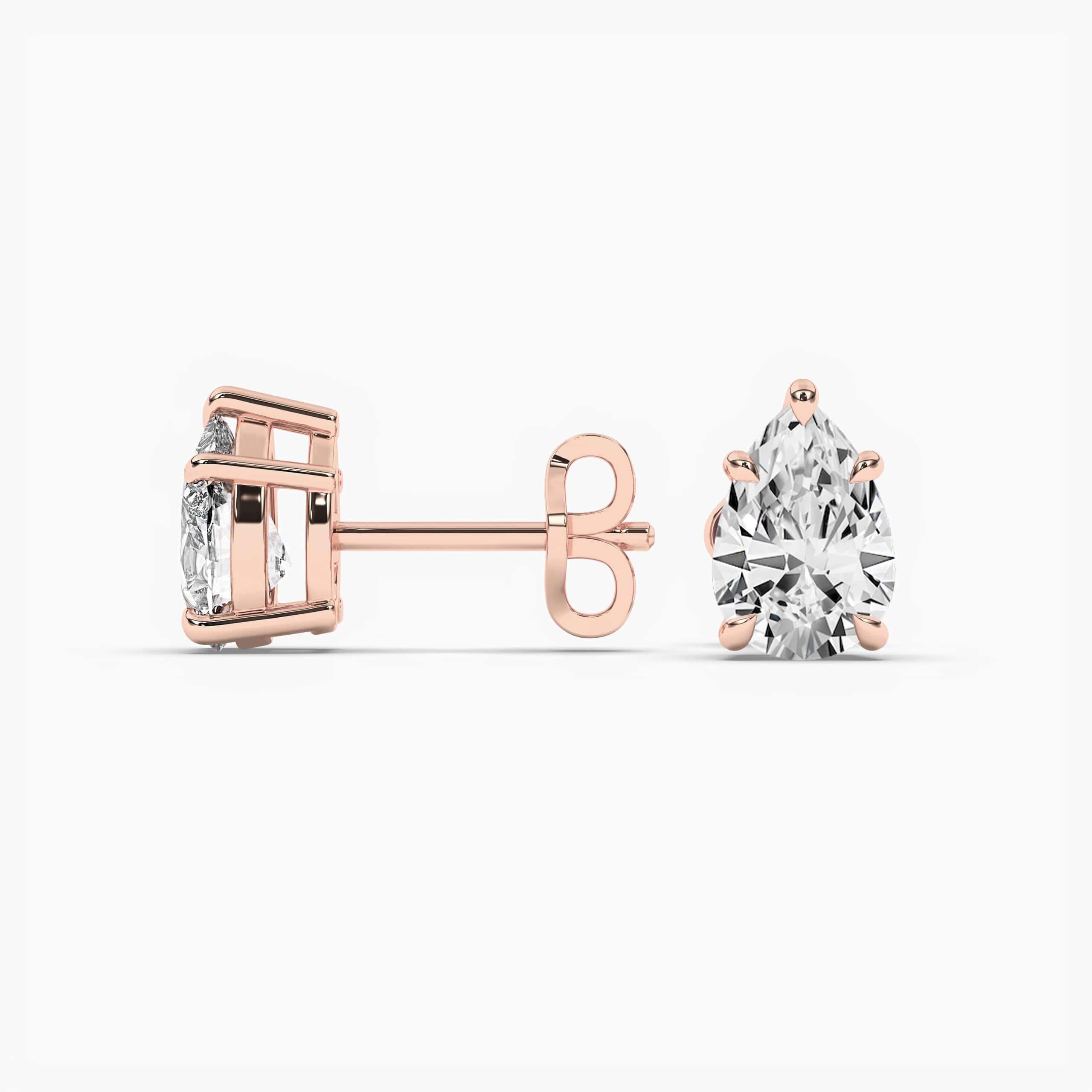 Pear Cut Stud Earrings with White Diamond in Rose Gold