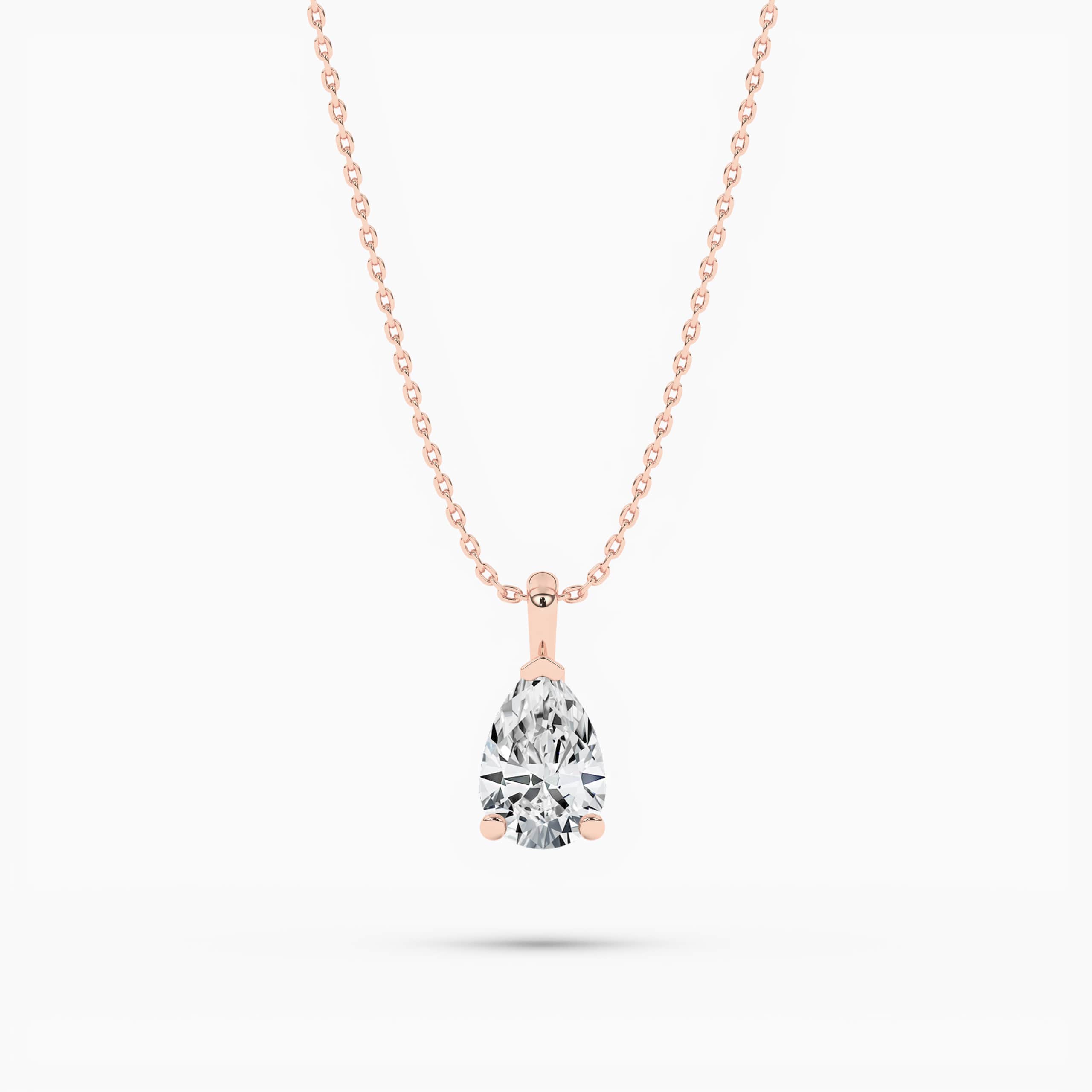 Pear Cut Diamond Solitaire Pendant Necklace In Rose Gold