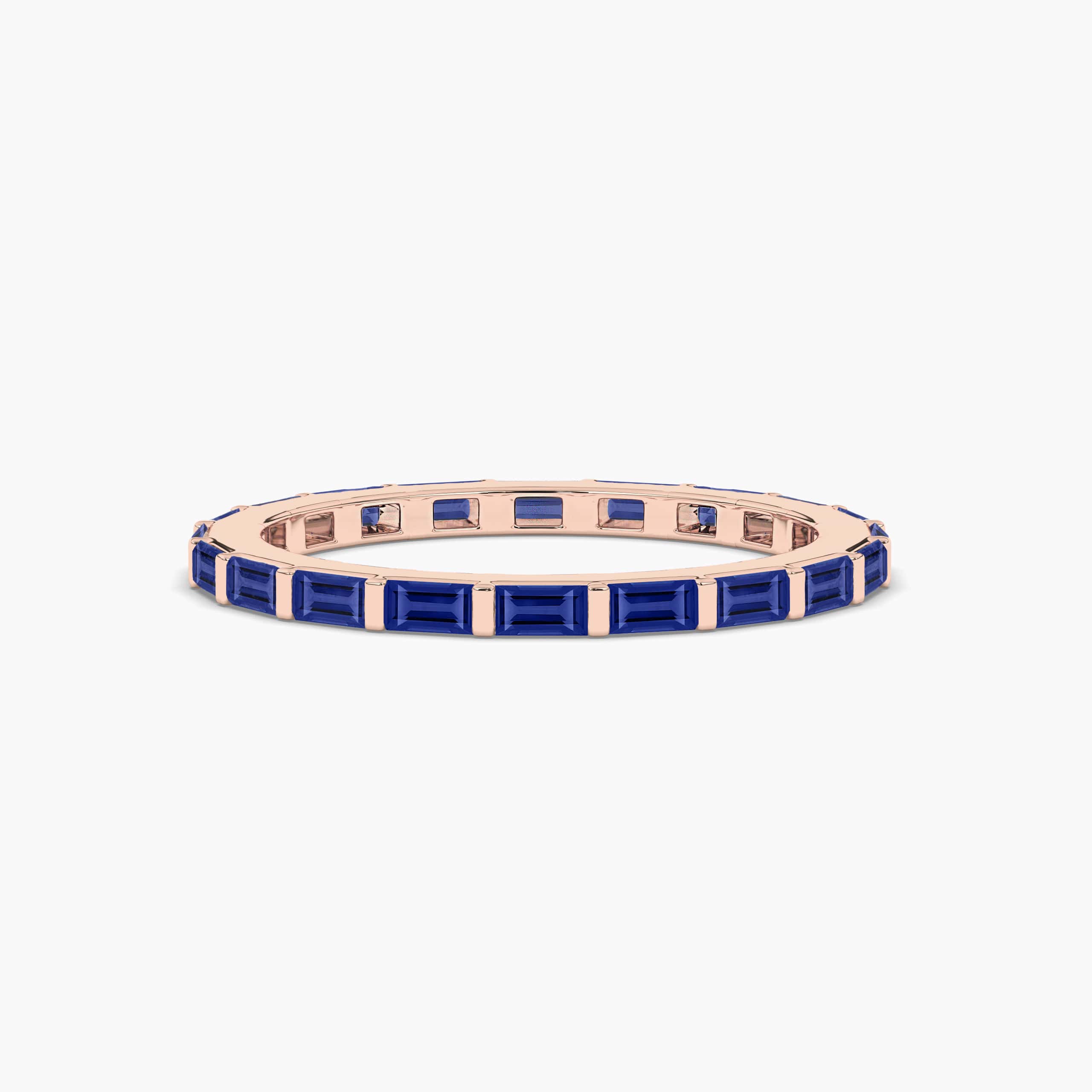 Blue Sapphire Eternity Baguette Band Ring In Rose Gold