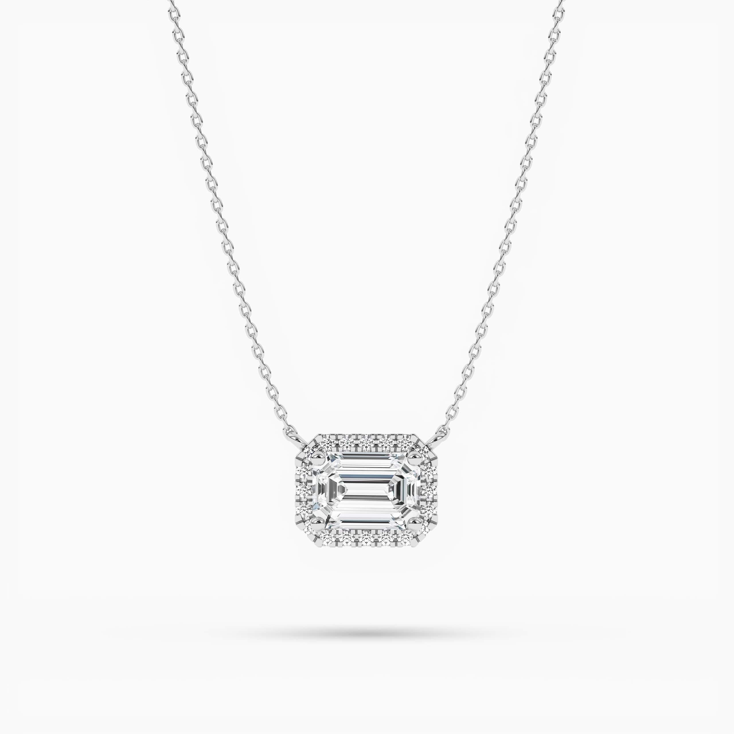 Emerald Cut Morganite Halo Women's Pendant Necklace White Gold