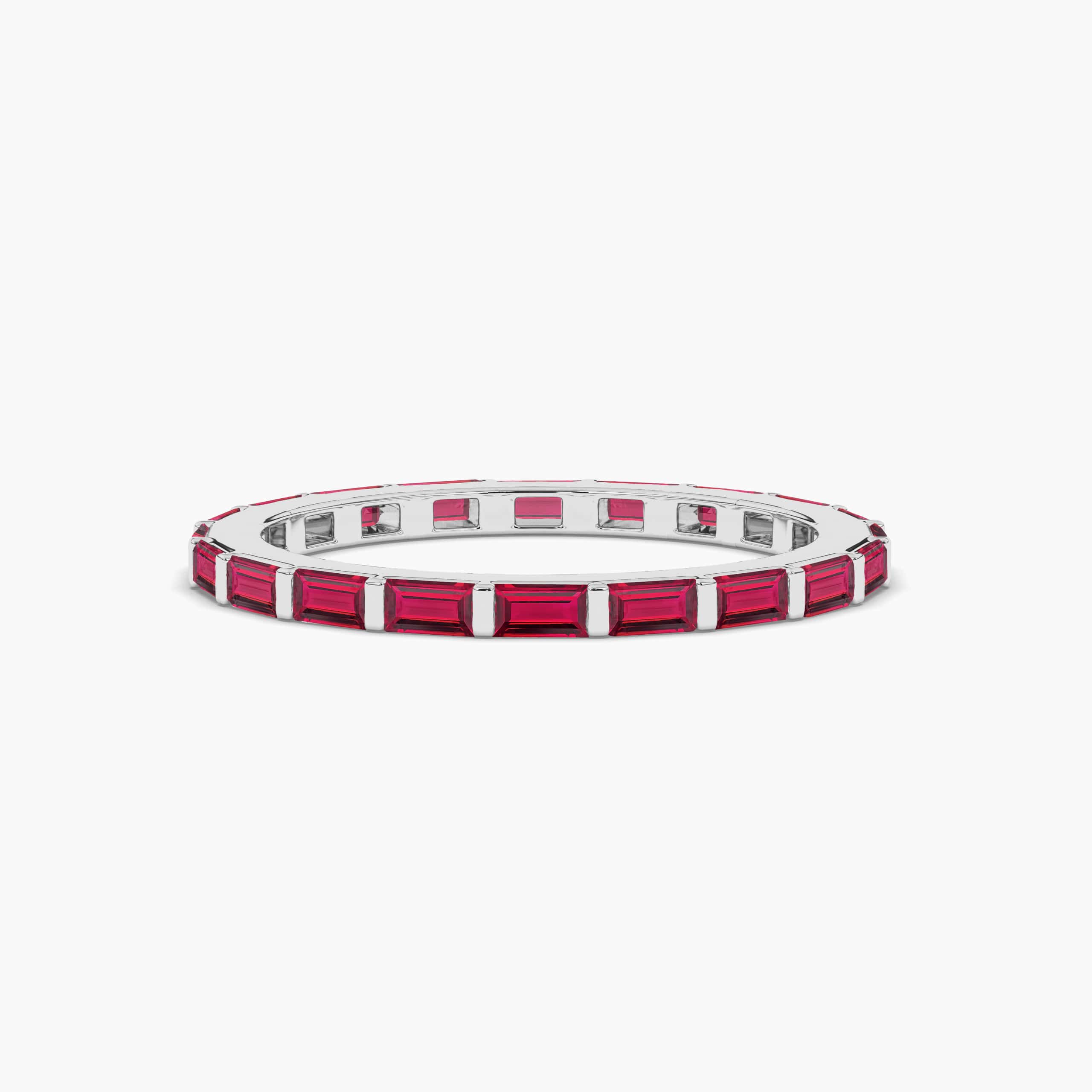 Baguette Cut Ruby Eternity Band In White Gold