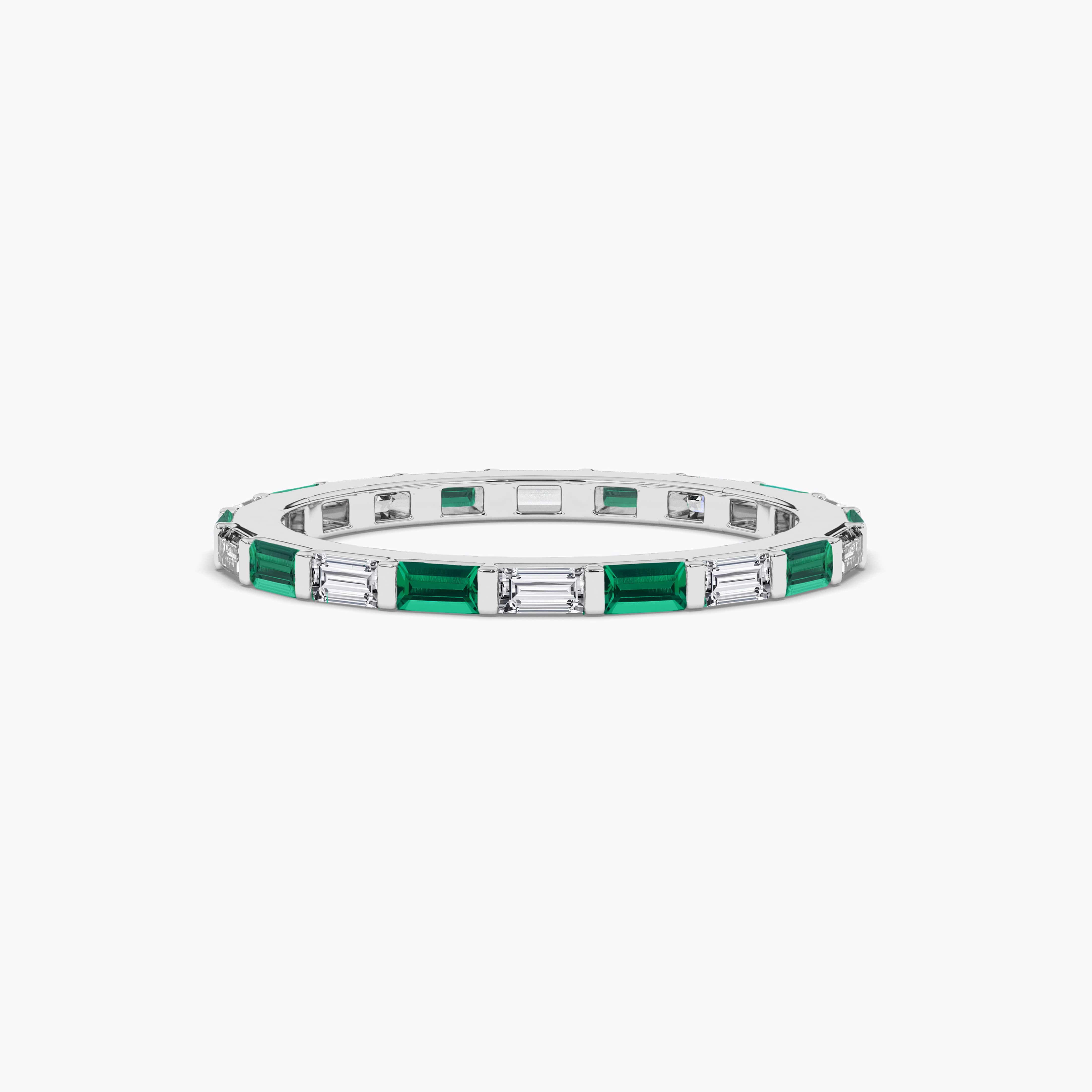 Emerald and White Baguette Wedding Ring