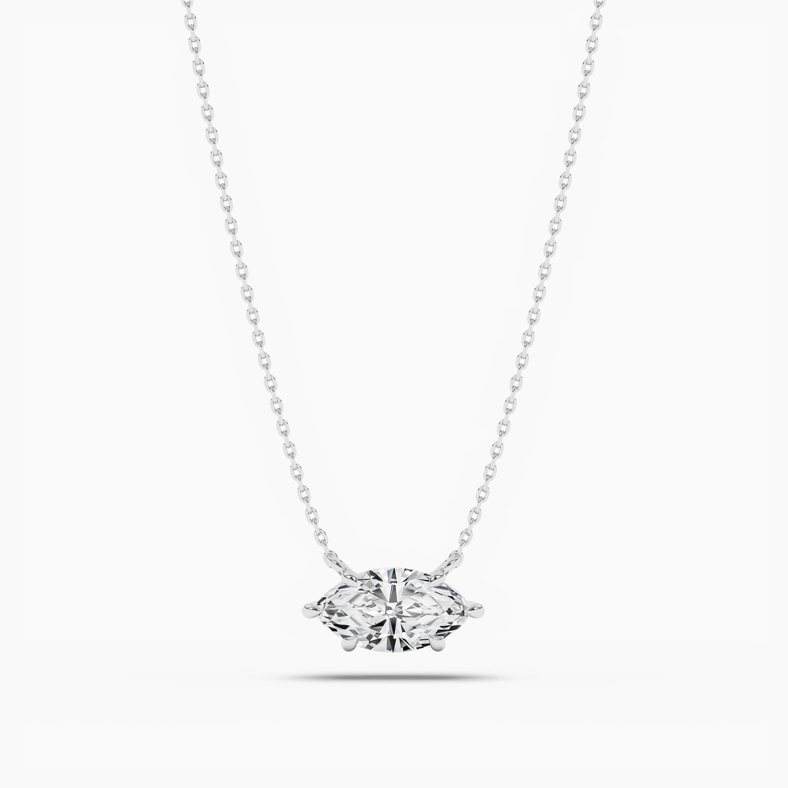 Marquise Diamond Bezel Set Solitaire Pendant Necklace White Gold