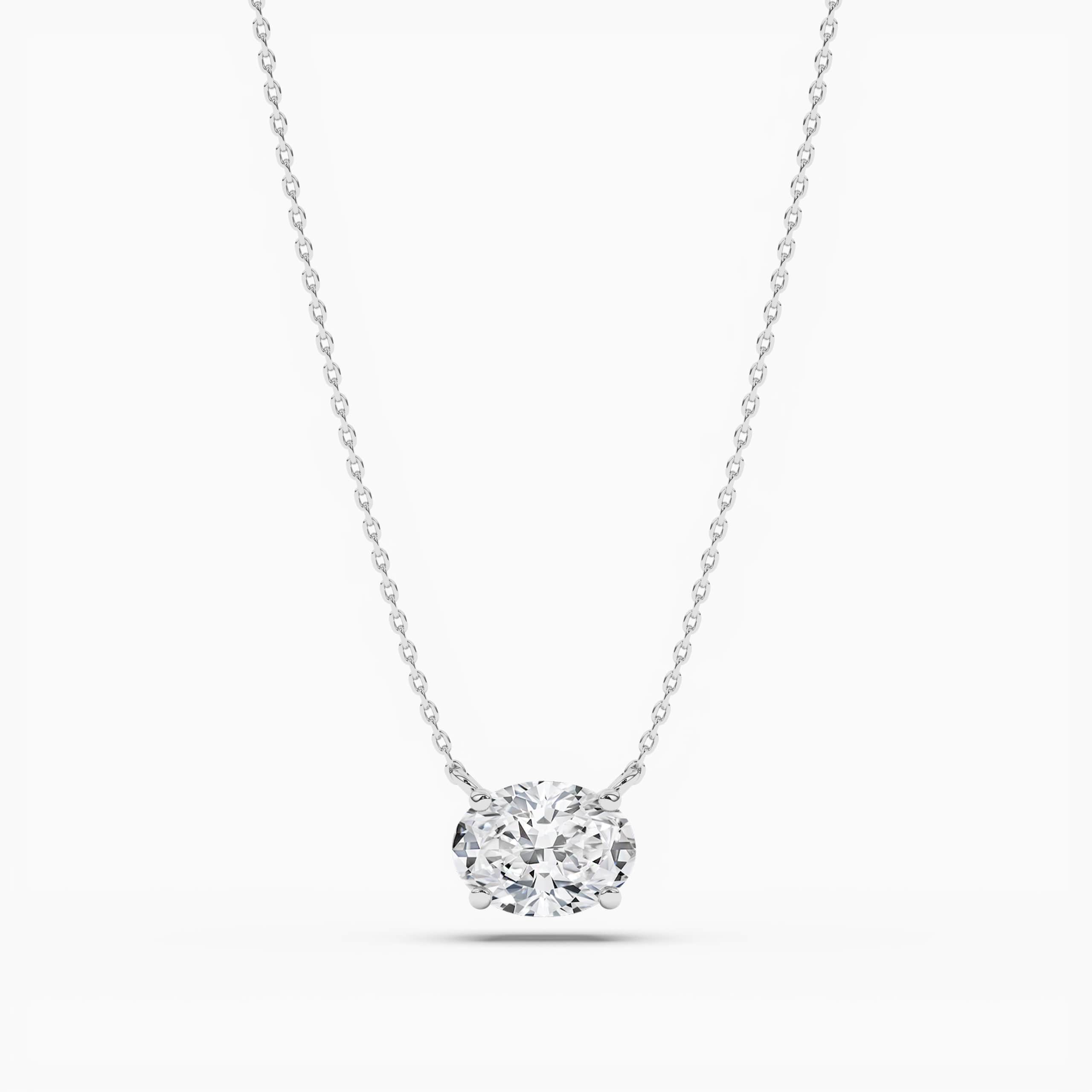 Oval Bezel Set Diamond Solitaire Pendant in White  Gold