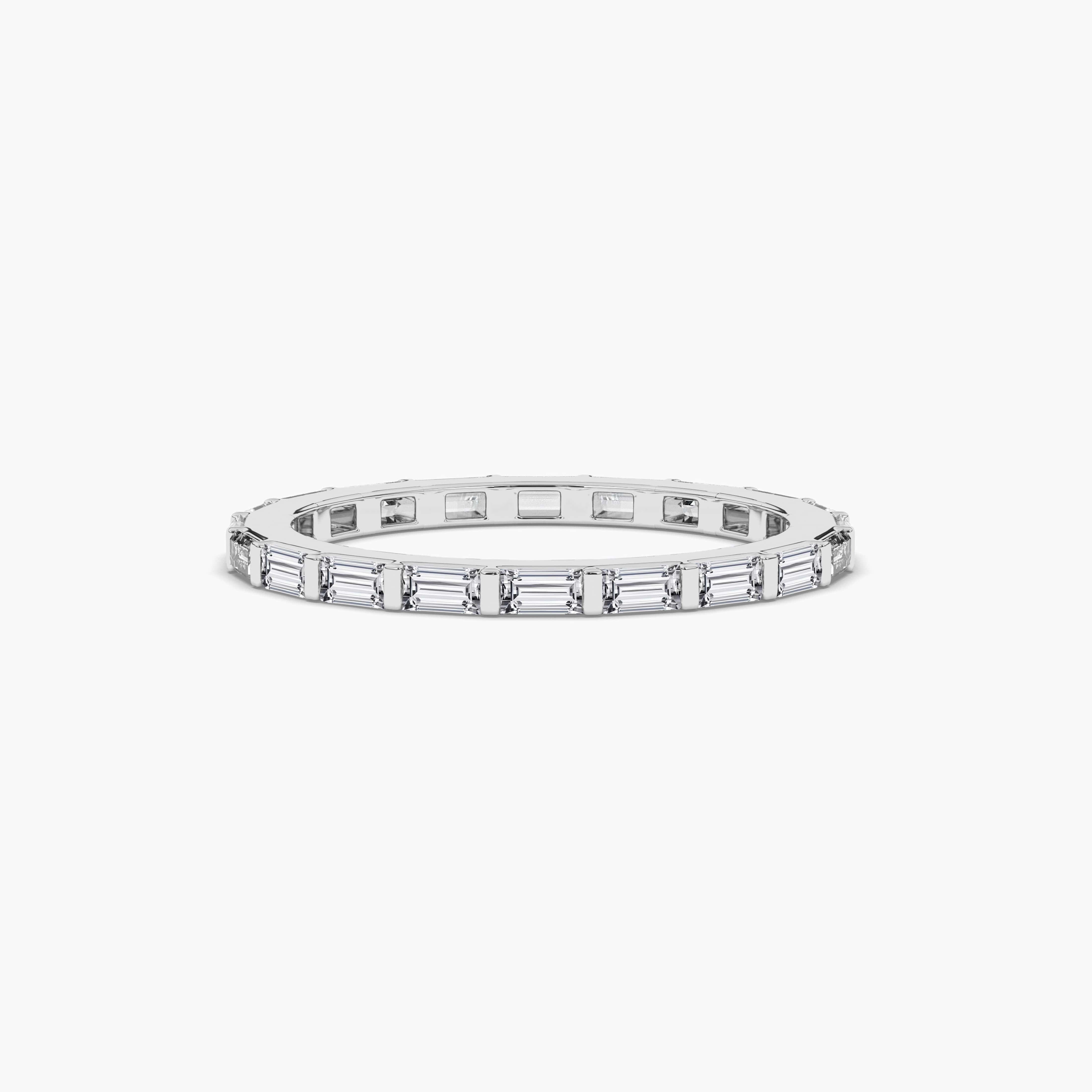 Baguette Diamond Wedding Band Bar Set In White Gold