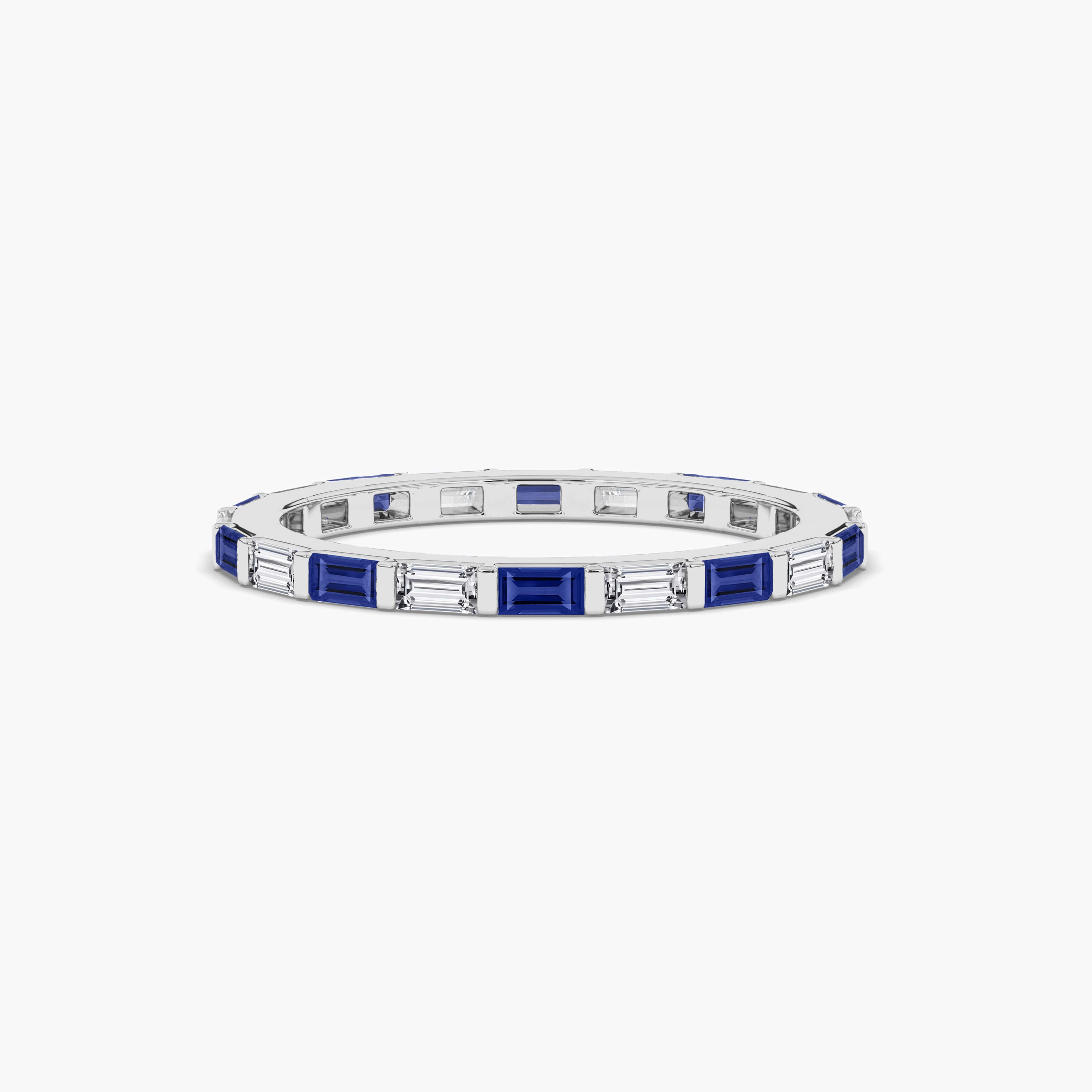 Sapphire and Moissanite East West Baguette Wedding Band