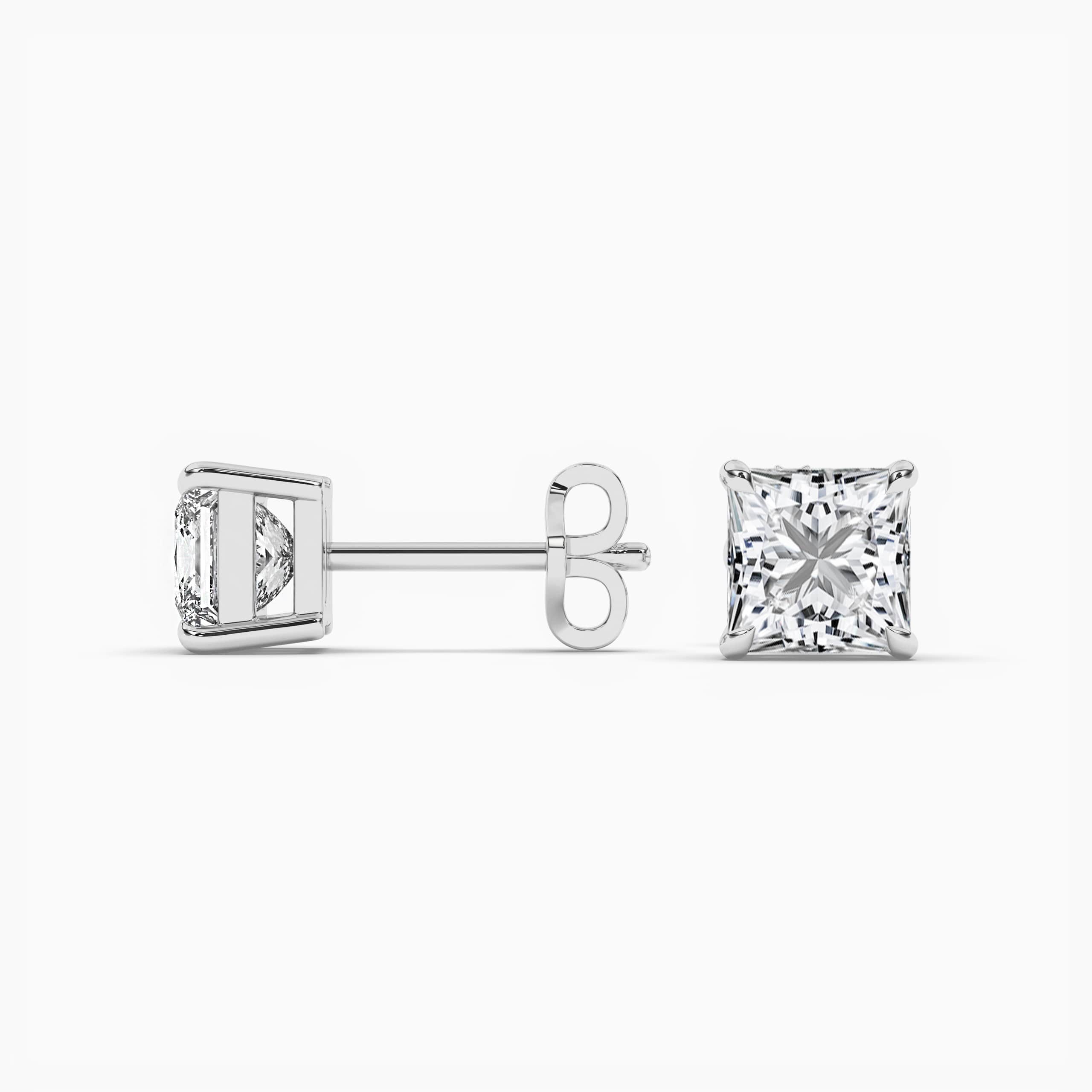 Princess-Cut Diamond Solitaire Stud Earrings in White Gold 