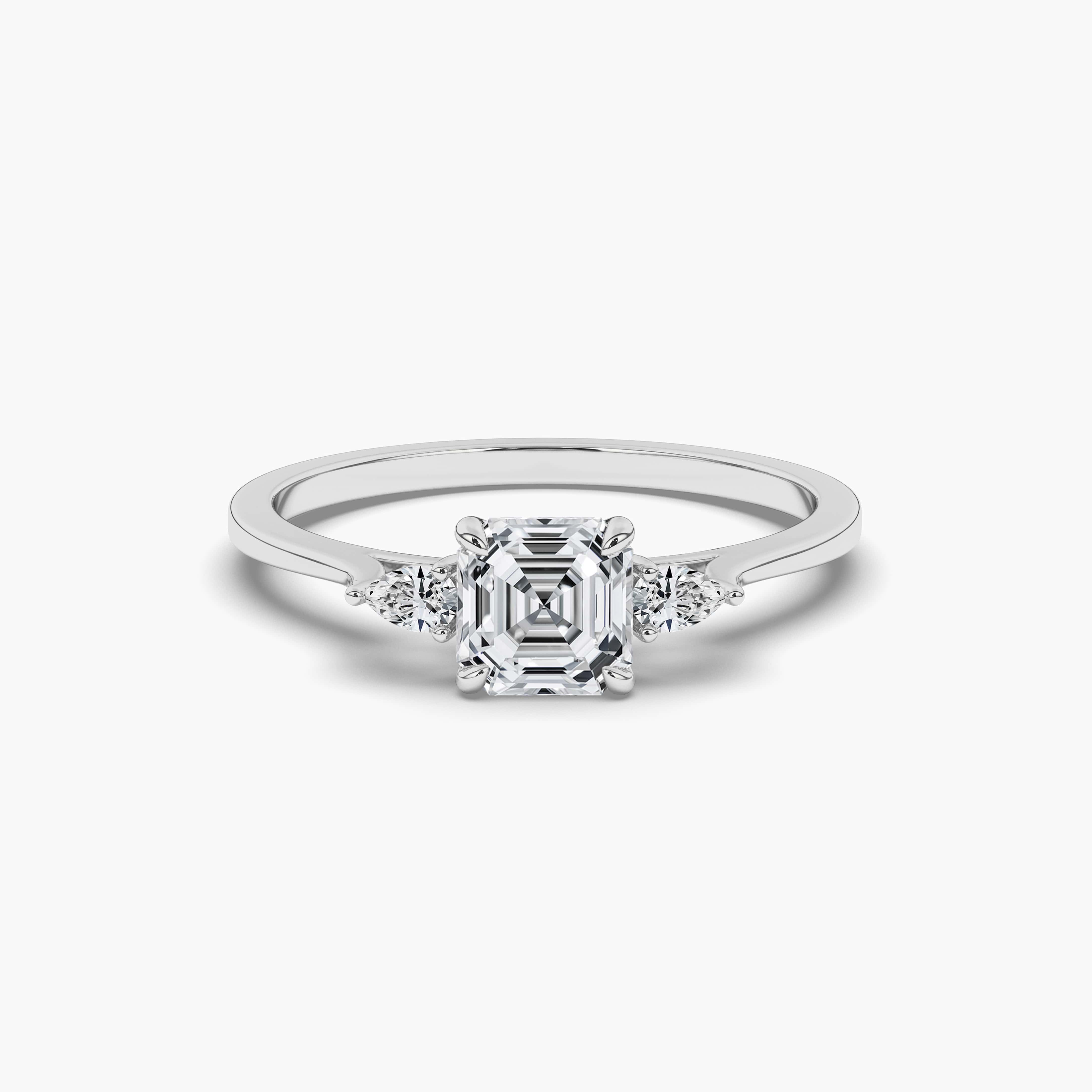 Asscher Cut White Moissanite Solitaire Wedding Ring in White Gold