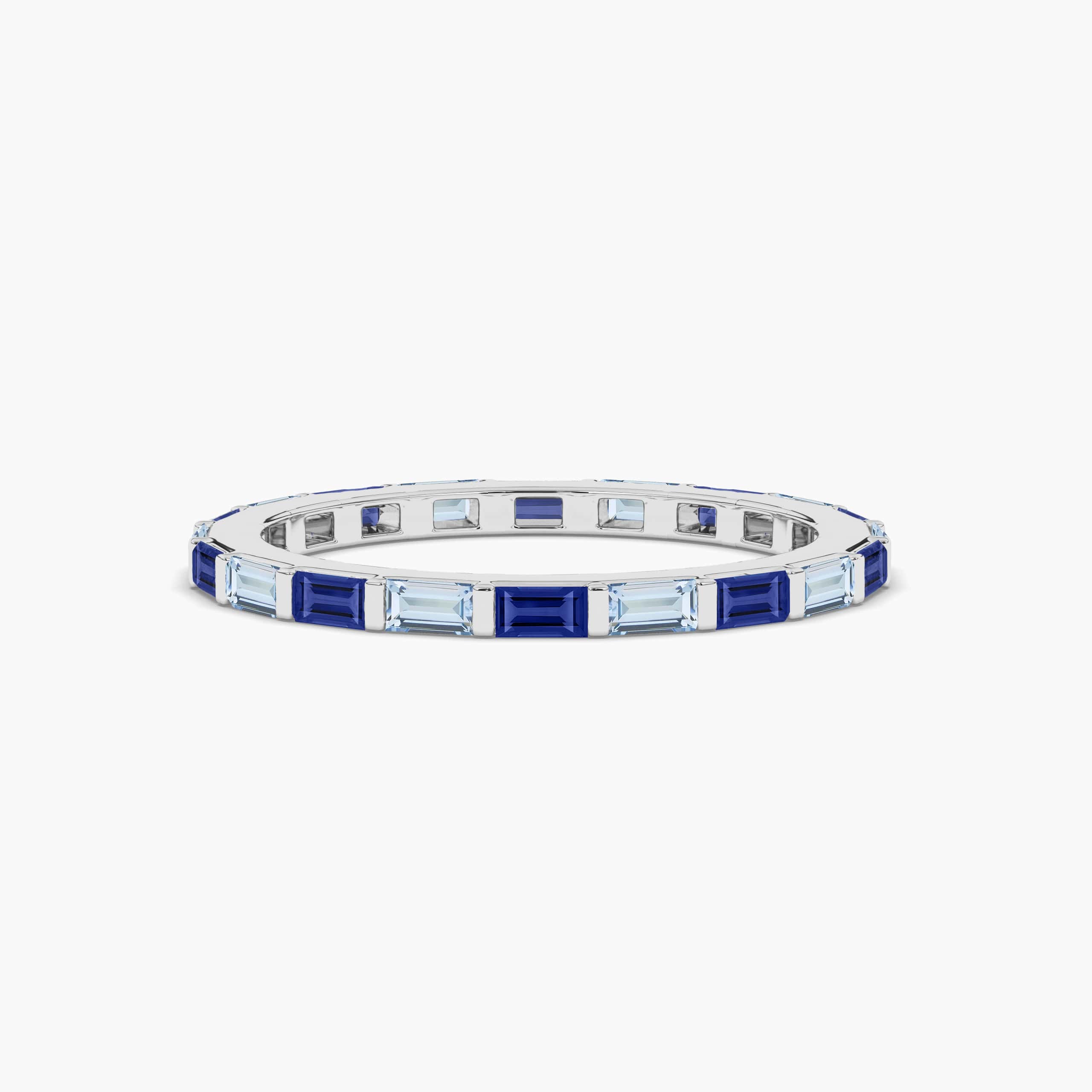 Blue Sapphire & Aquamarine Baguette Eternity Ring In White Gold For Woman