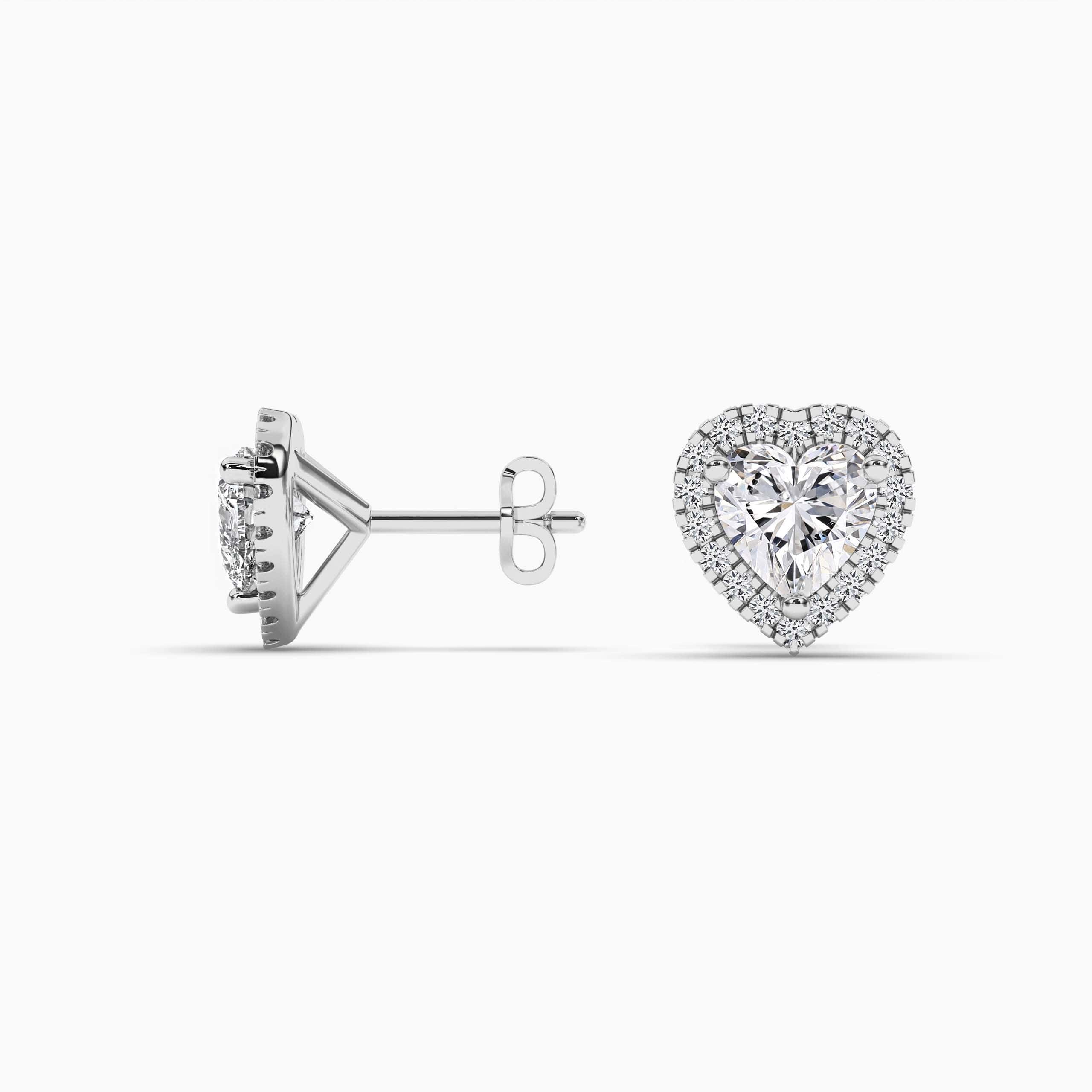 Heart Cut Halo Lab Created Diamond Women's Stud Earring  White Gold