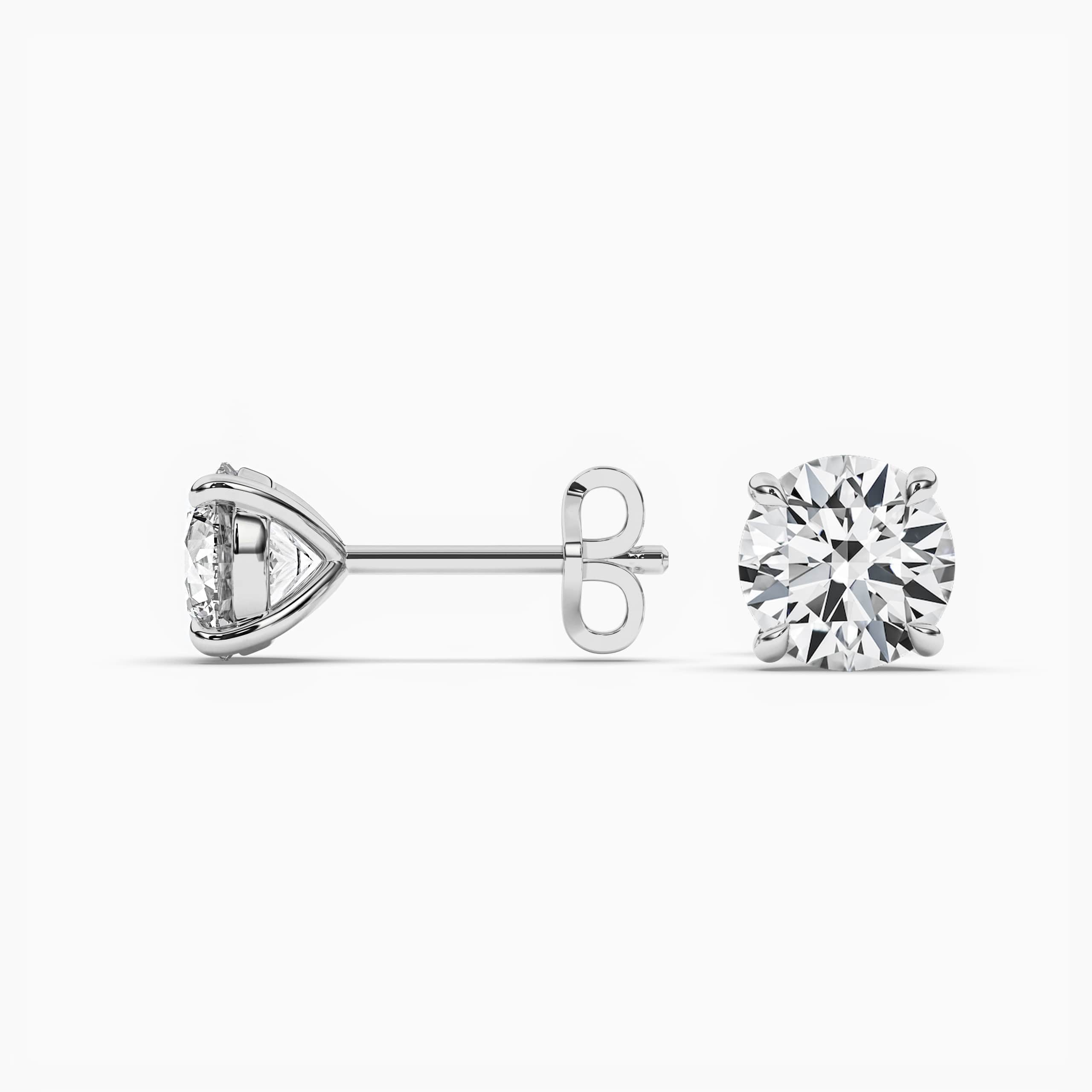 Diamond Crown Solitaire Stud Earrings in White Gold