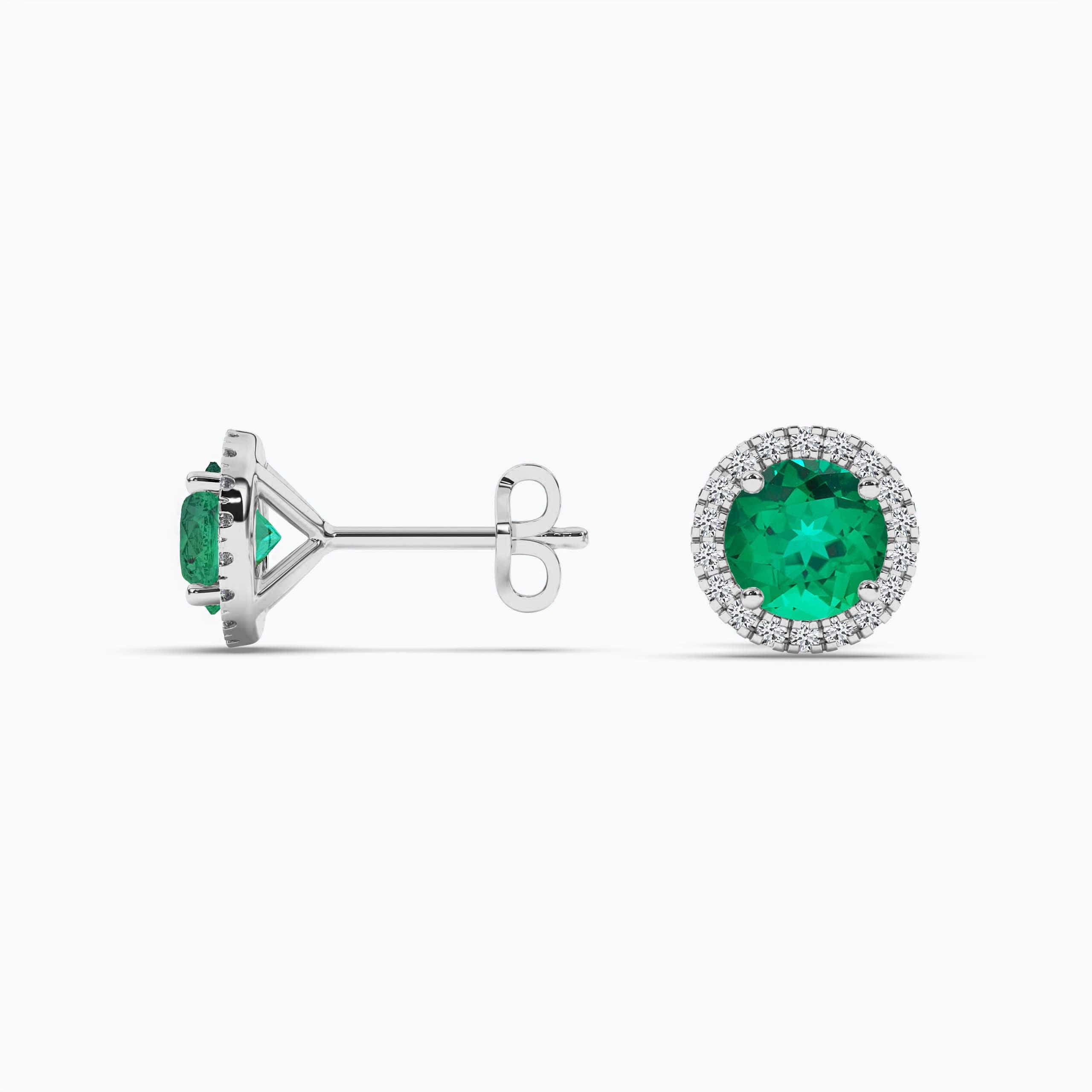 Emerald & Diamond Halo Earrings White Gold