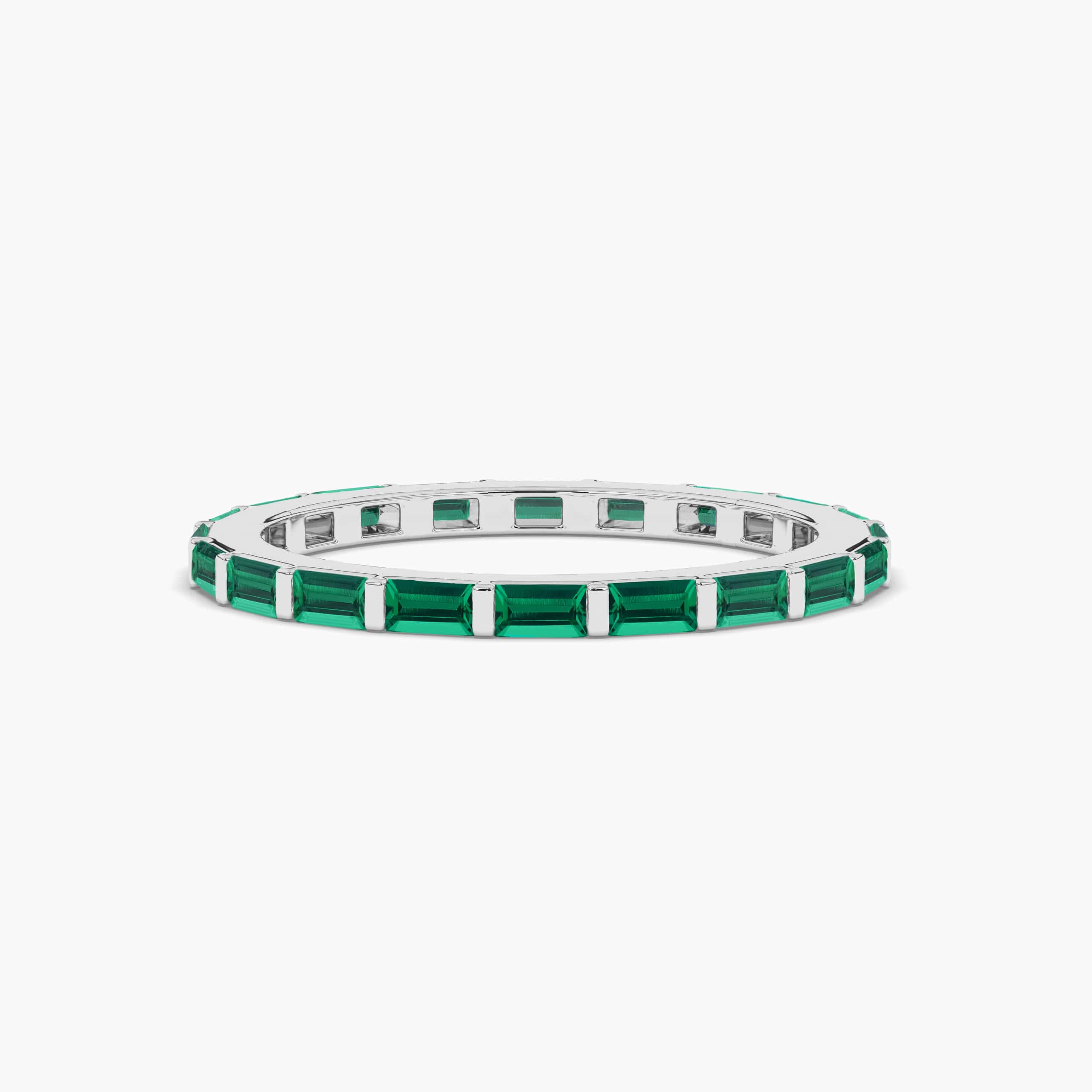 Baguette Emerald Half Eternity Band In White Gold