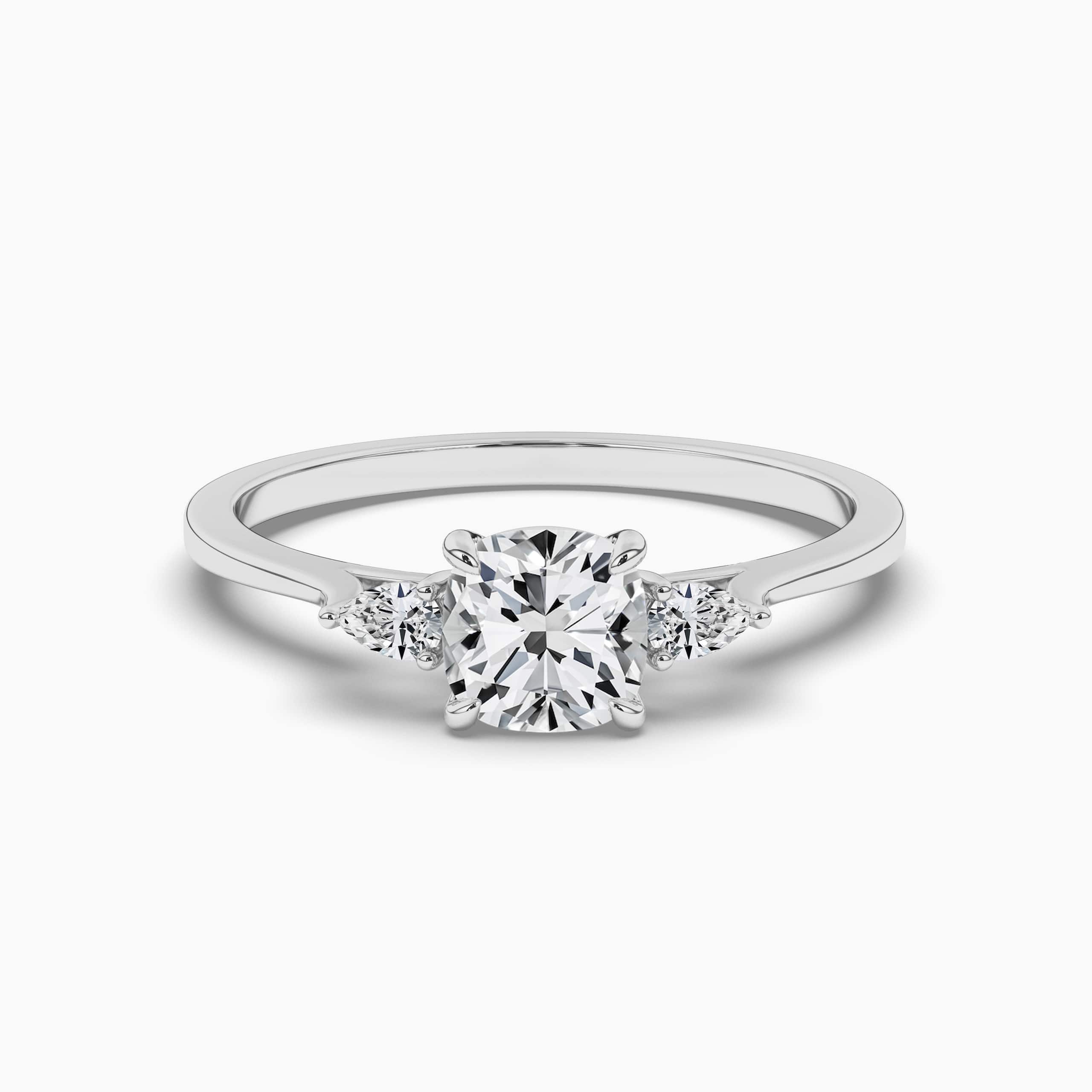 Cushion Diamond Engagement Ring  White Gold Solitaire Ring