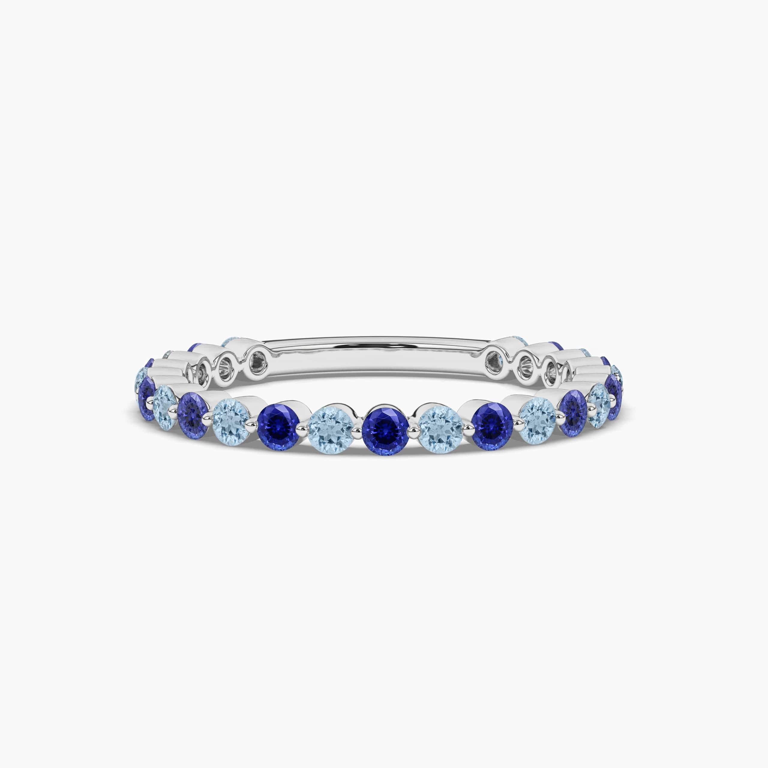 Blue Sapphire And Aquamarine Eternity Wedding Band In White Gold