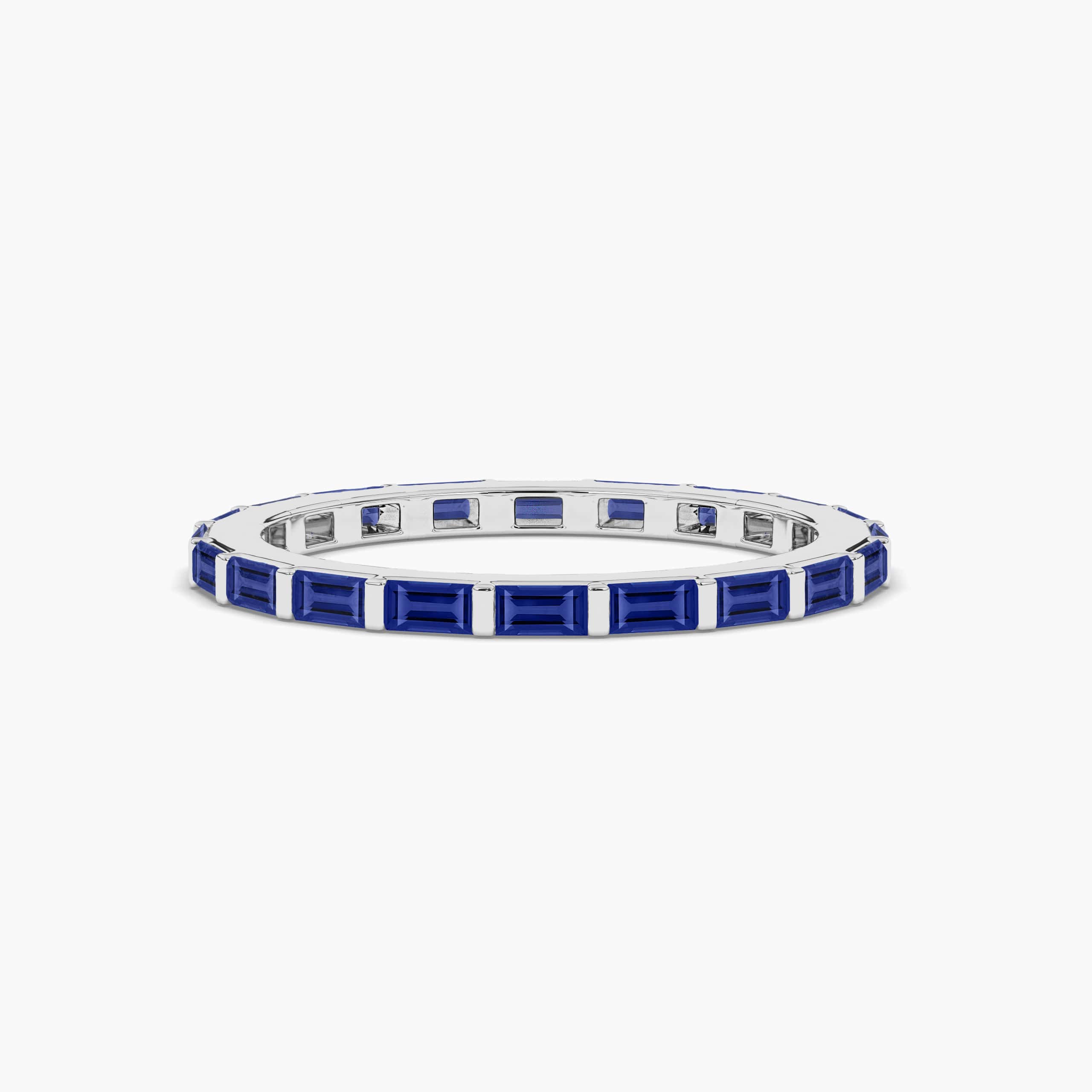 Blue Sapphire Baguette Eternity Wedding Band In White Gold For Woman