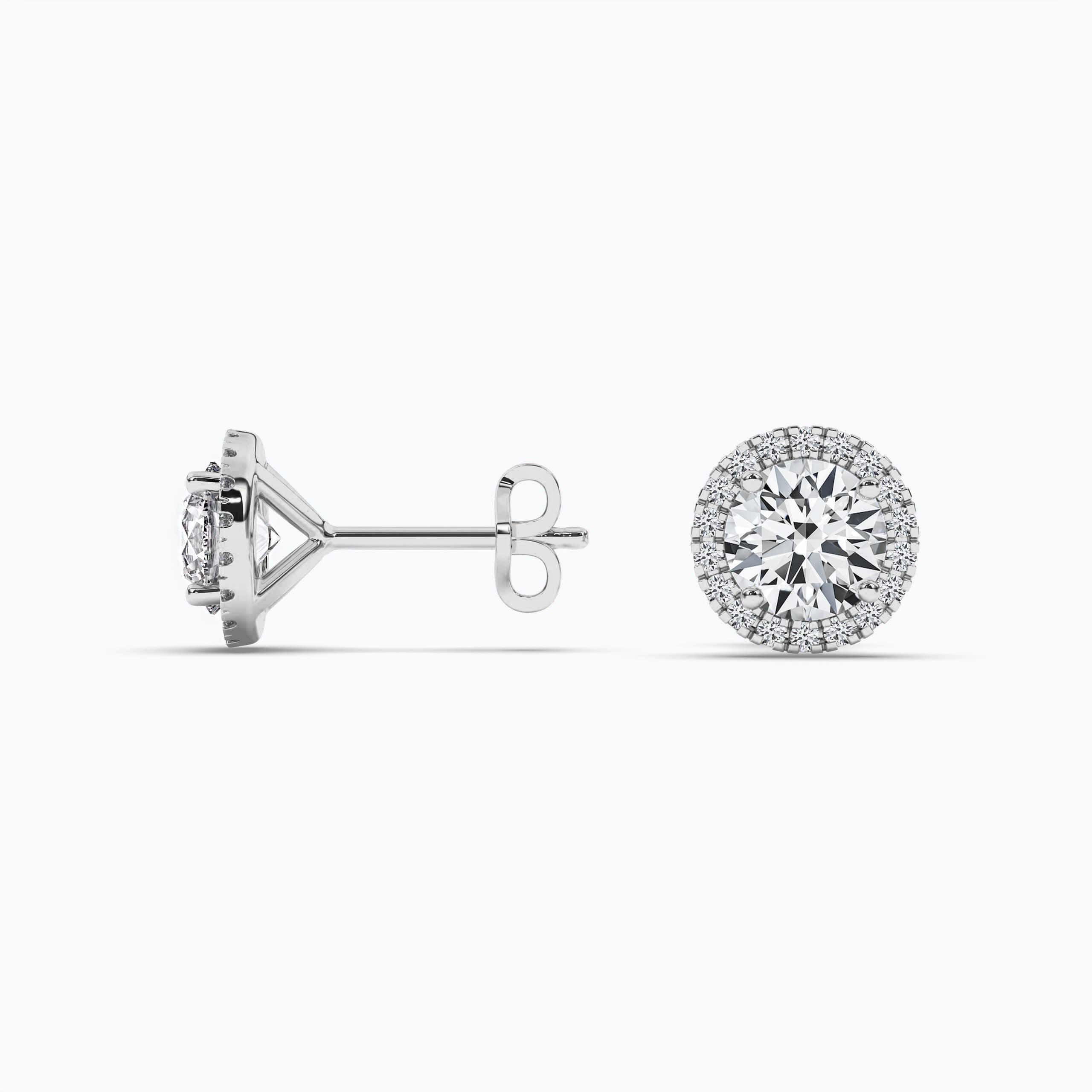 Round Halo Diamond Stud Earrings in White Gold