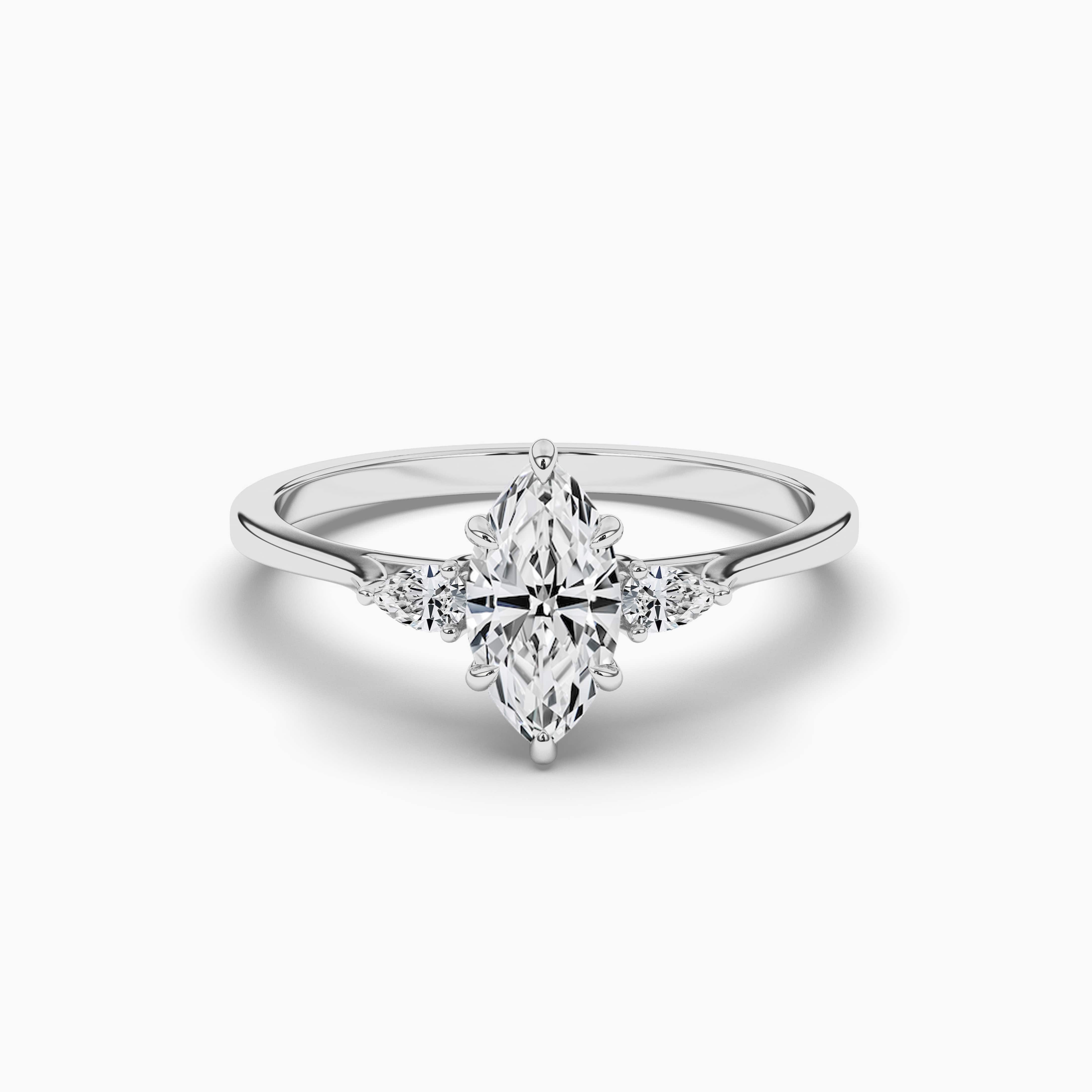 White Gold Unique Marquise Engagement Ring Set Wedding