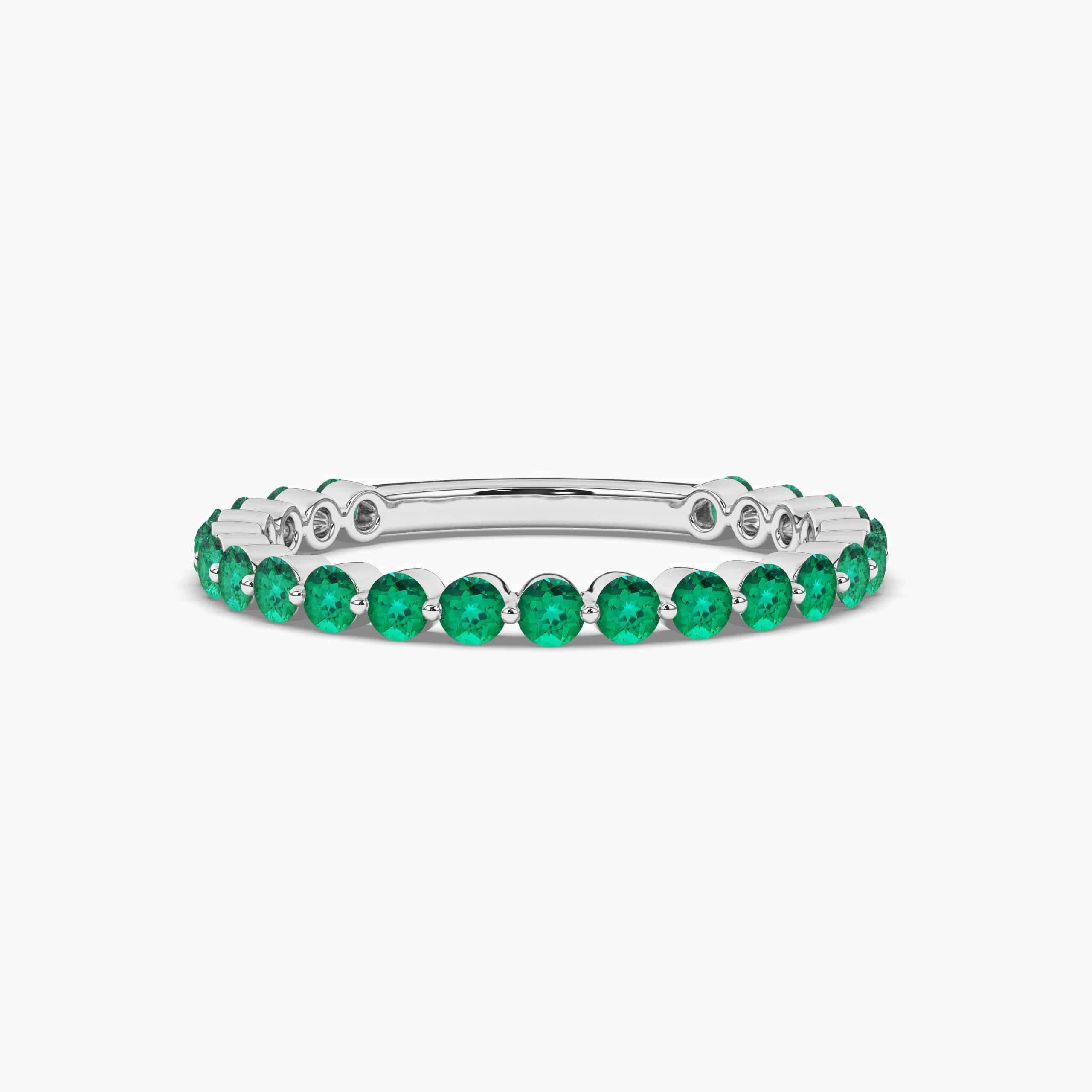White Gold Green Emerald Cut Eternity Band For Woman
