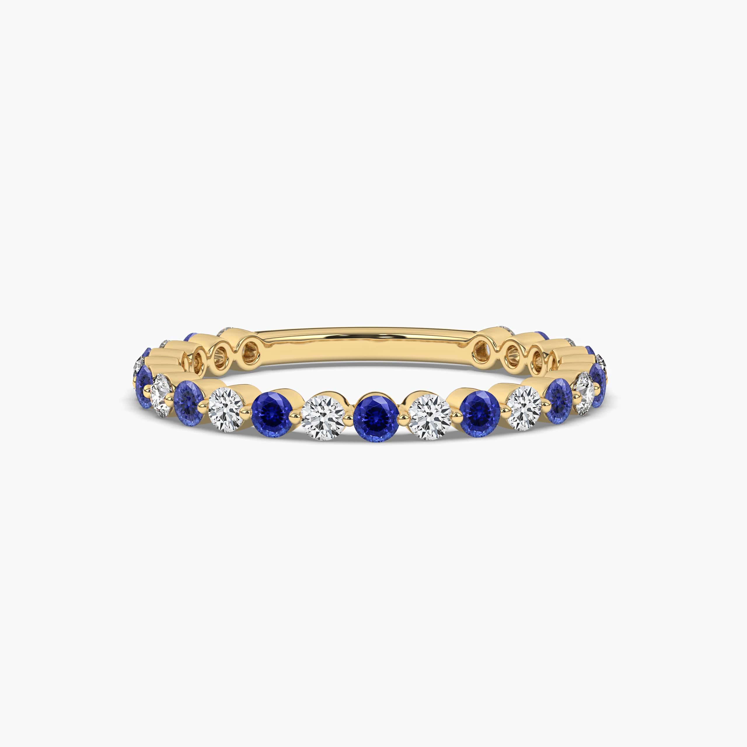 Round Cut Blue Sapphire Diamond Yellow Gold Anniversary Wedding Band Ring