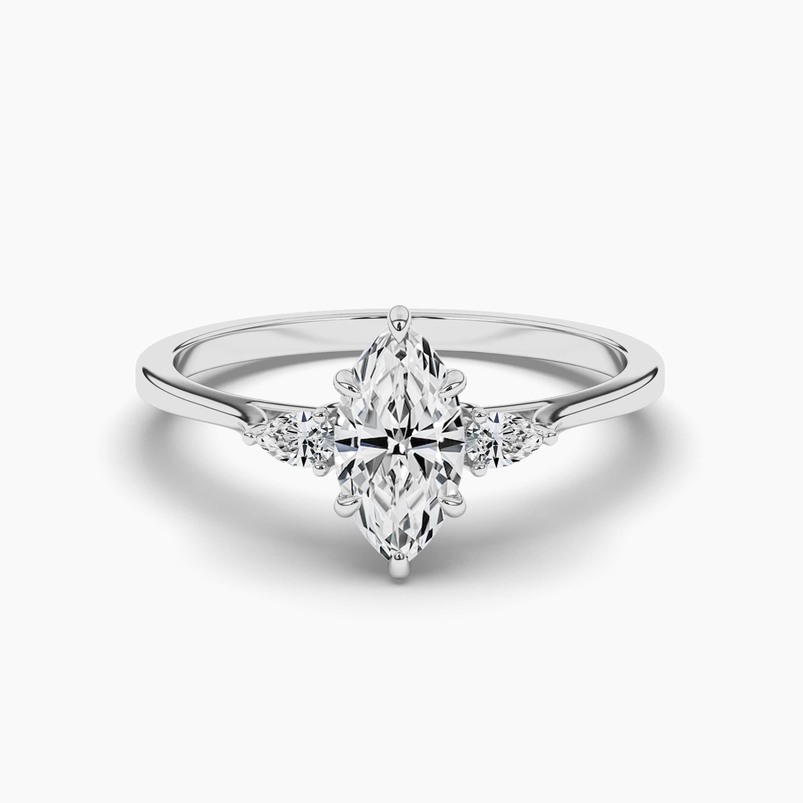 White Gold Unique Marquise Engagement Ring Set Wedding