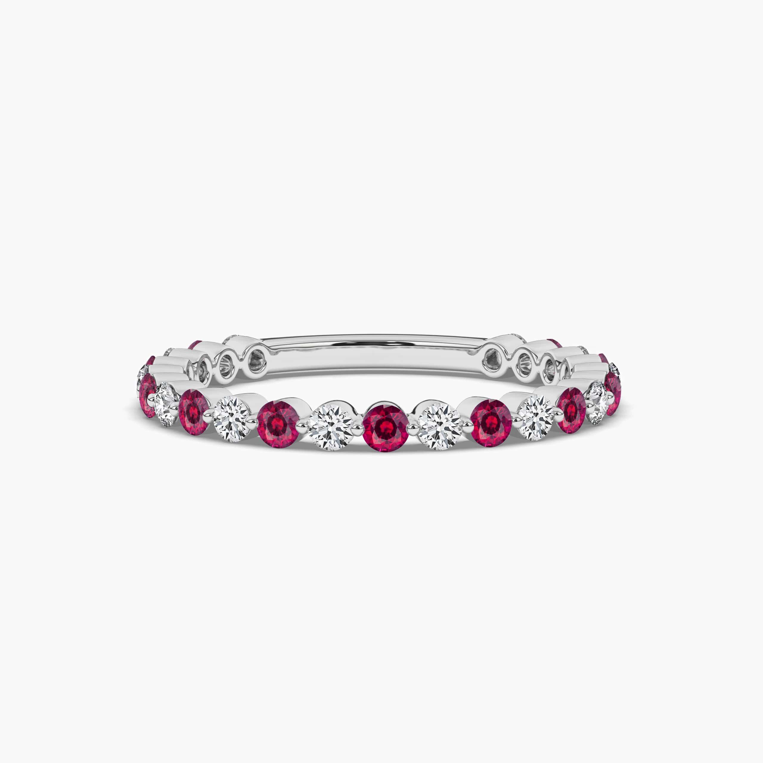 White Gold Round Cut  Ruby And Diamond Eternity Wedding  Ring For Woman