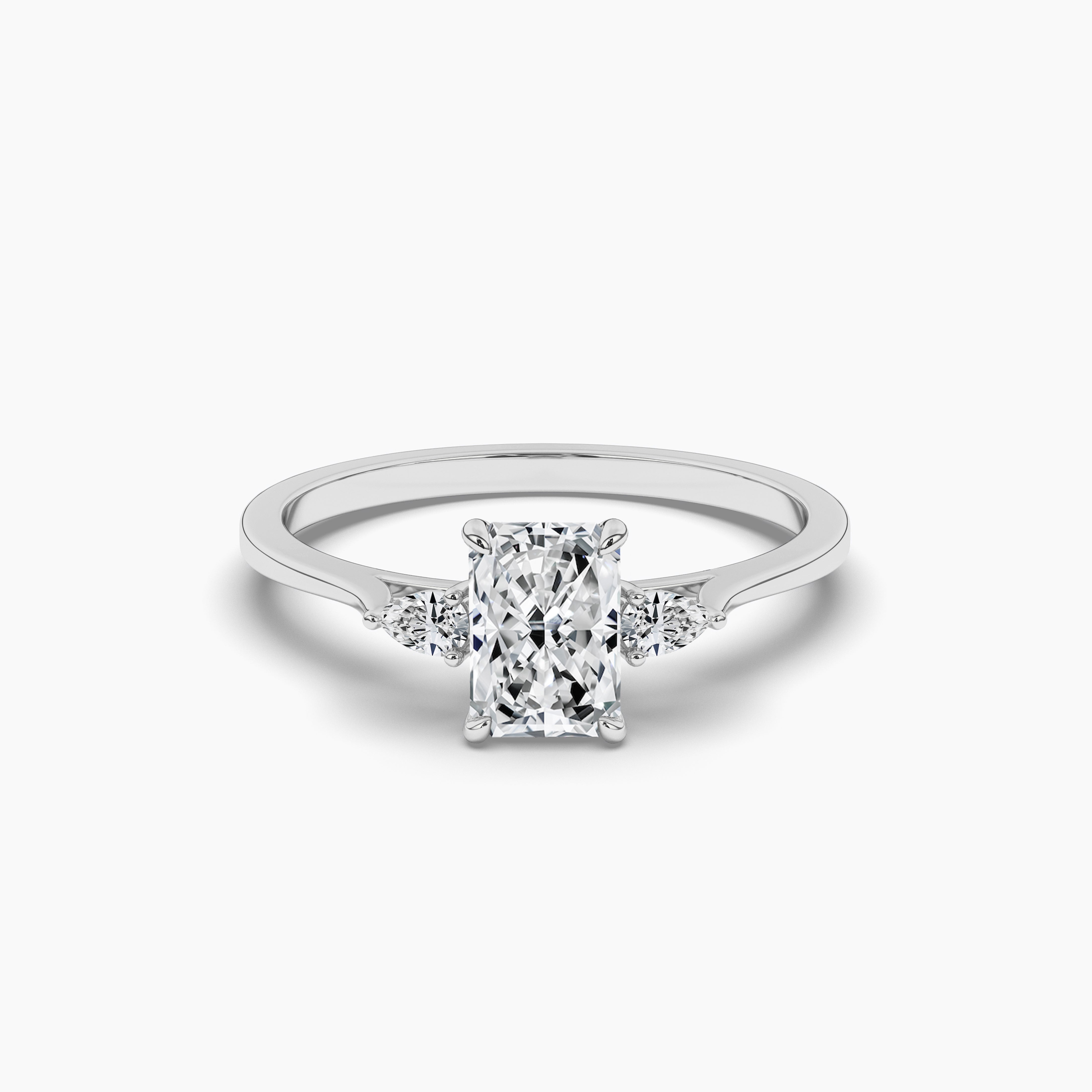 Three Stone Radiant Cut White Diamond Ring