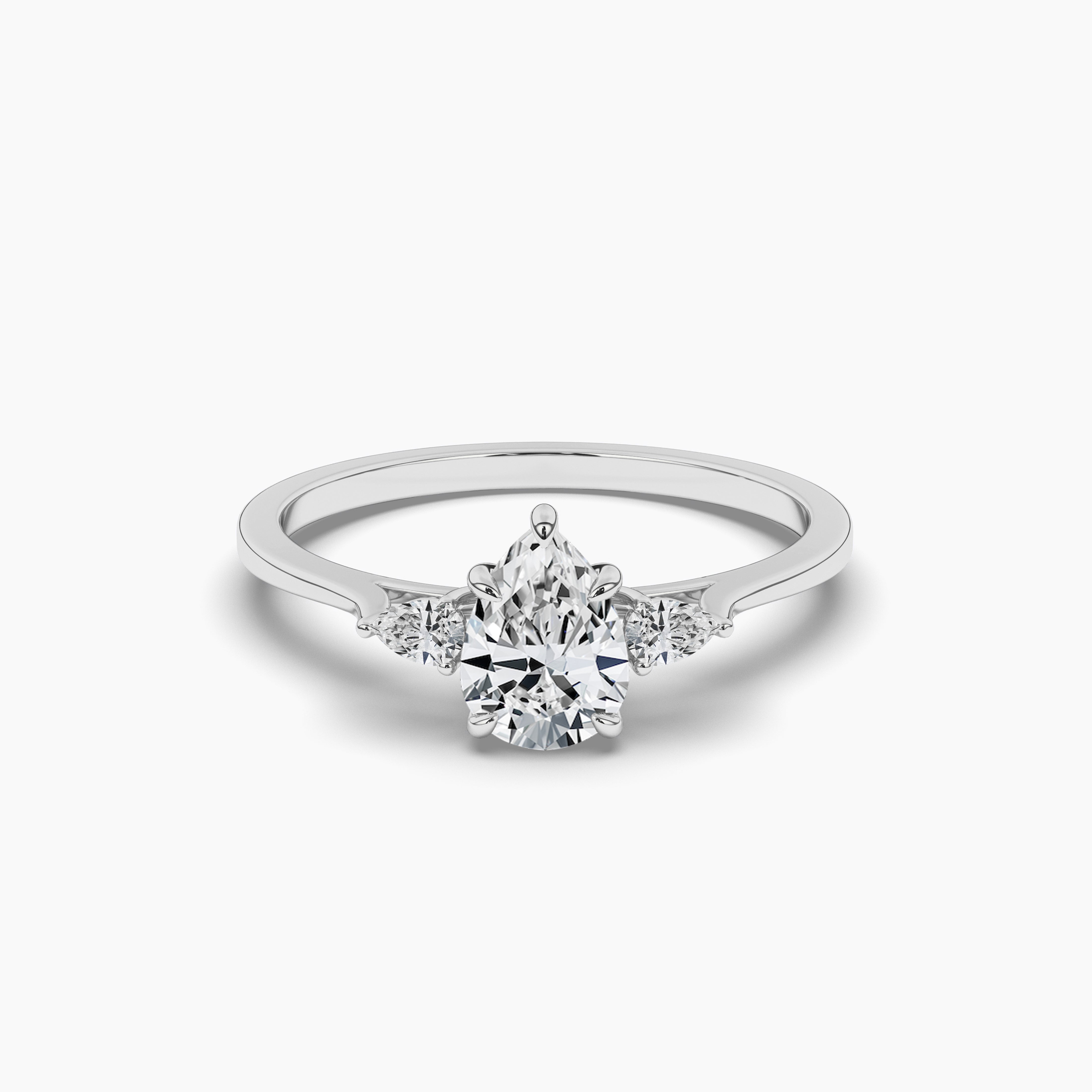 Pear Shape Three Stone Diamond Ring In White Gold