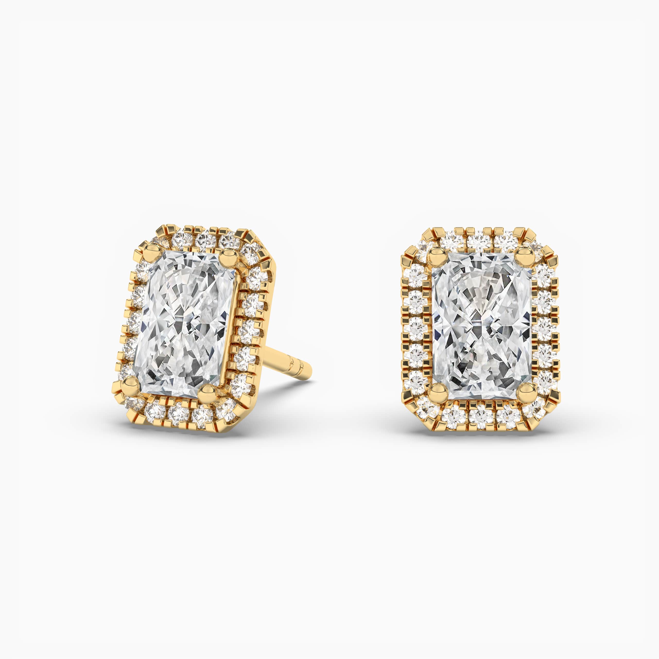 YELLOW RADIANT CUT HALO DIAMOND STUD EARRINGS