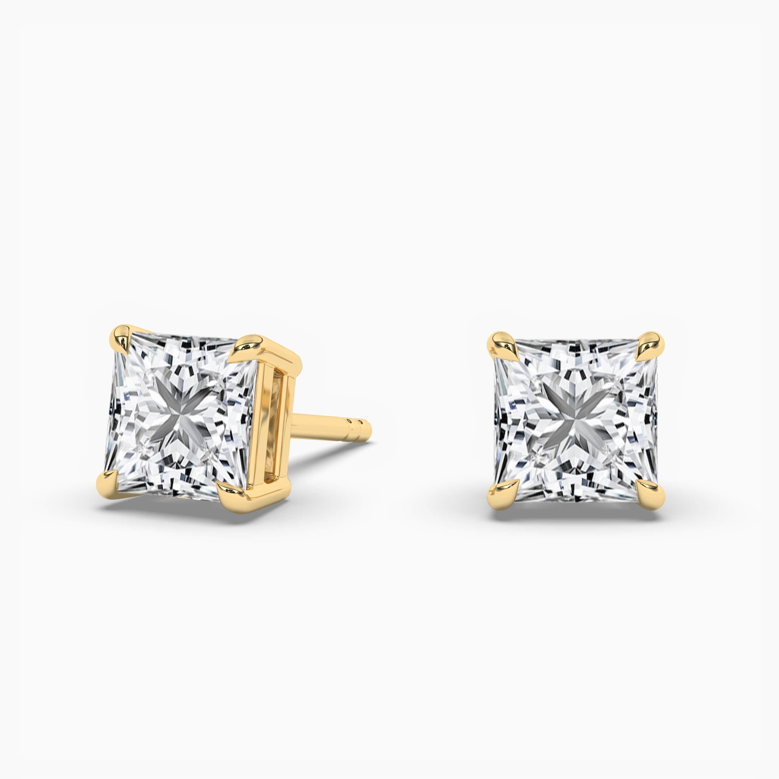 Yellow Gold Princess-Cut Diamond Stud Earrings