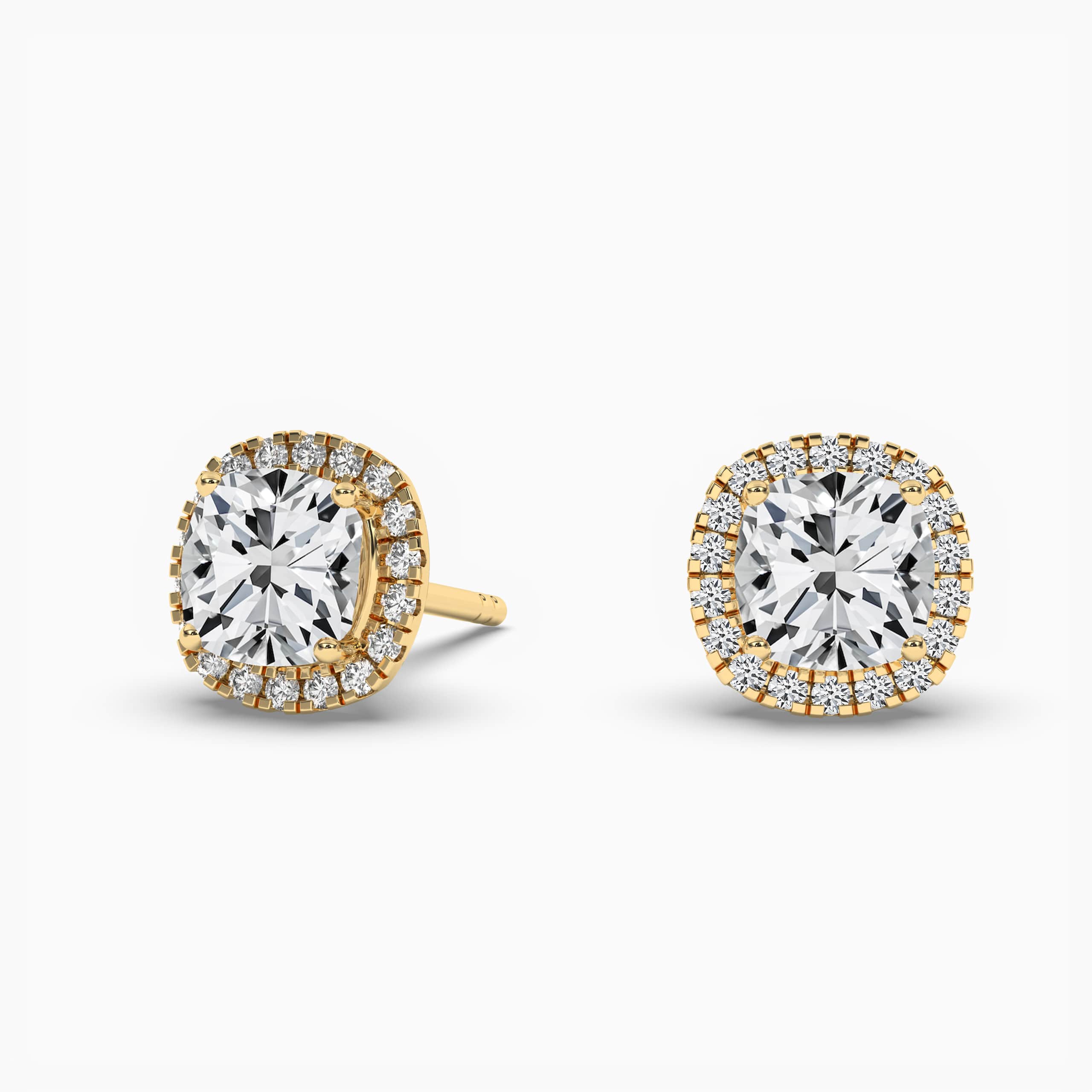 Yellow Cushion Cut Halo Diamond Earrings